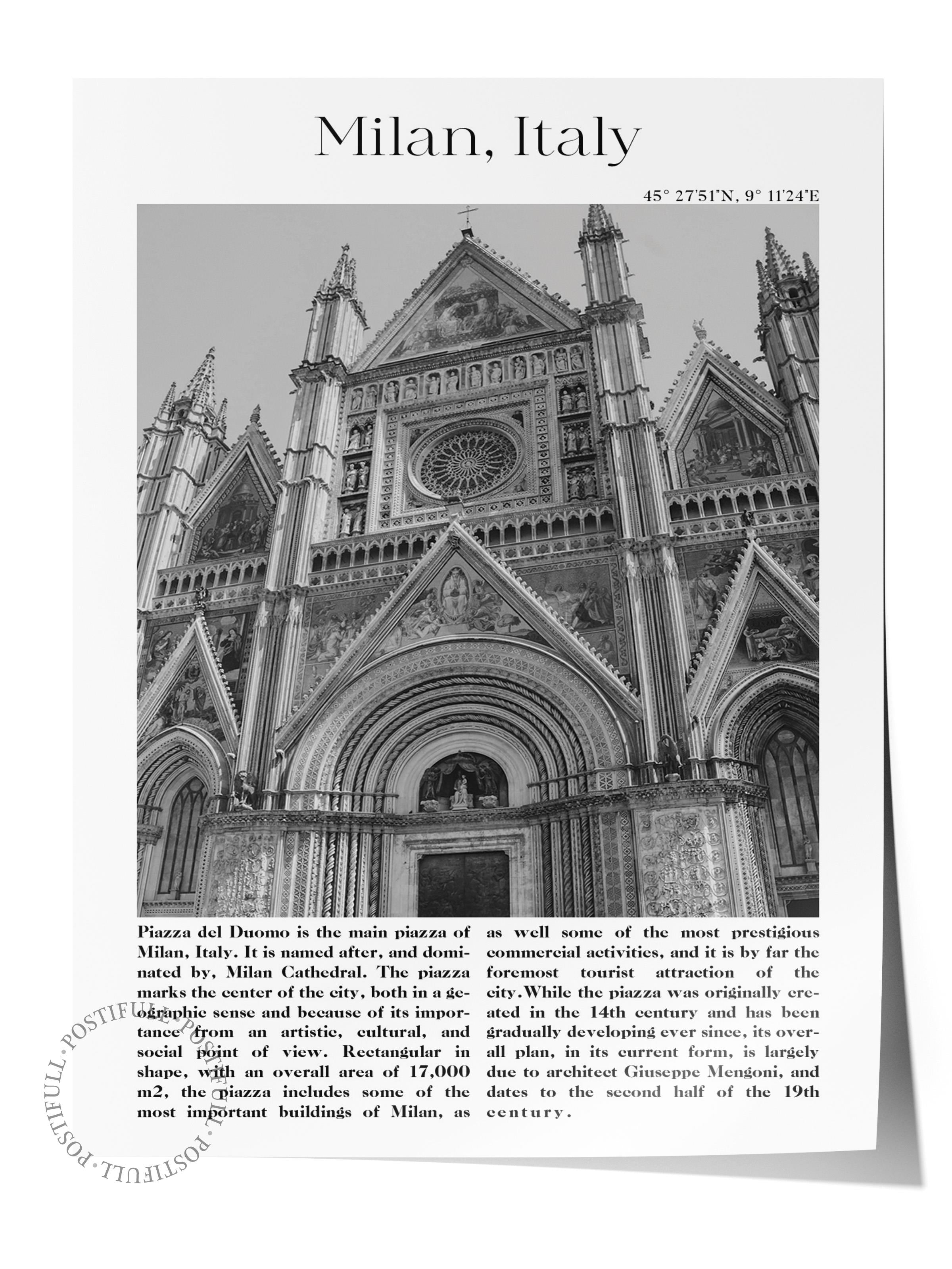 Milan - İtalya, Şehir Temalı Poster, Çerçevesiz Duvar Posteri, NO:30026