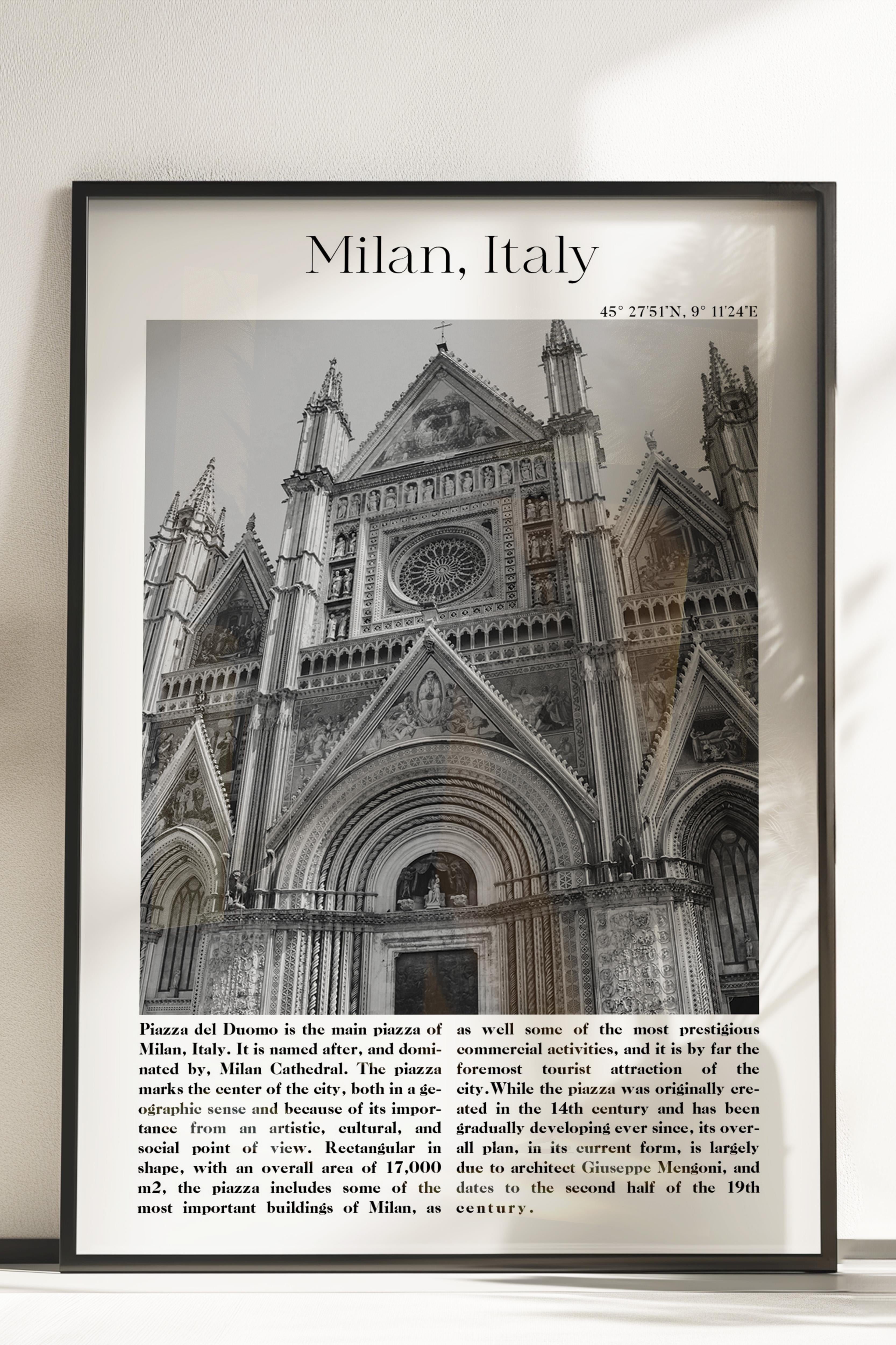 Milan - İtalya, Şehir Temalı Poster, Çerçevesiz Duvar Posteri, NO:30026