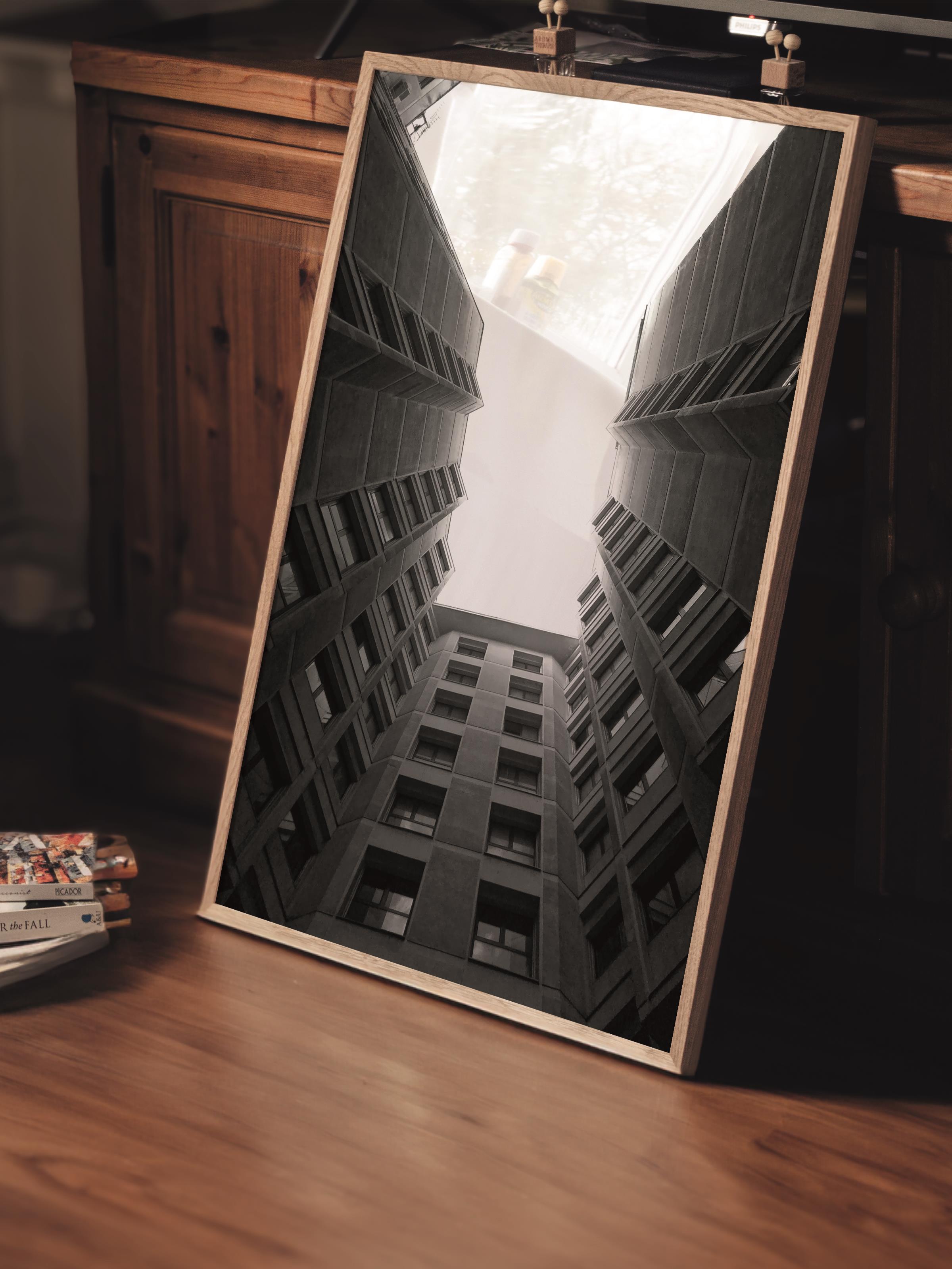 Mimari Poster, Siyah Beyaz Çerçevesiz Poster, Sanatsal Baskı NO:104 Estetik Ofis Duvar Dekoru, Dikey