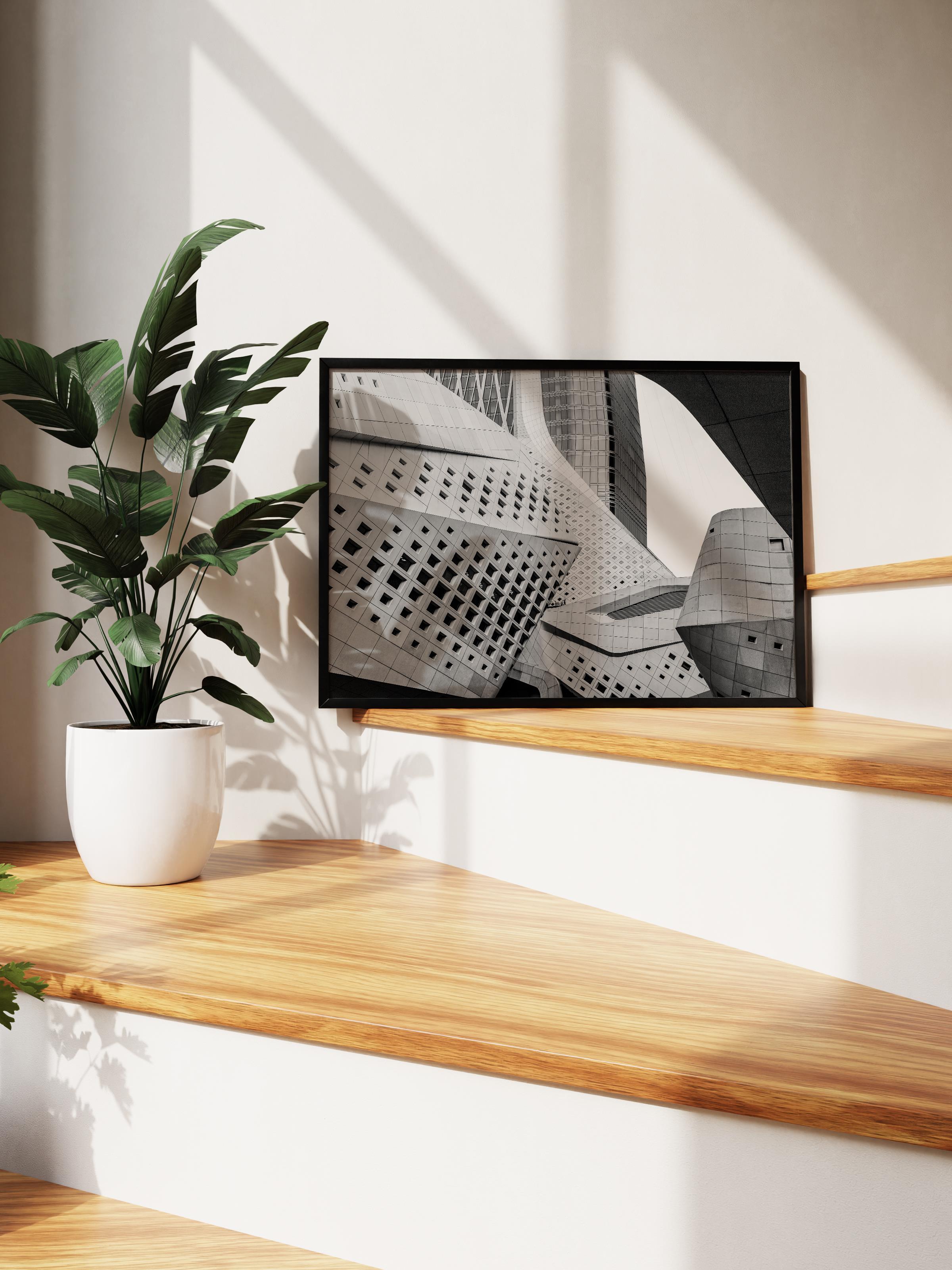 Mimari Poster, Siyah Beyaz Çerçevesiz Poster, Sanatsal Baskı NO:286 Estetik Ofis Duvar Dekoru, Yatay