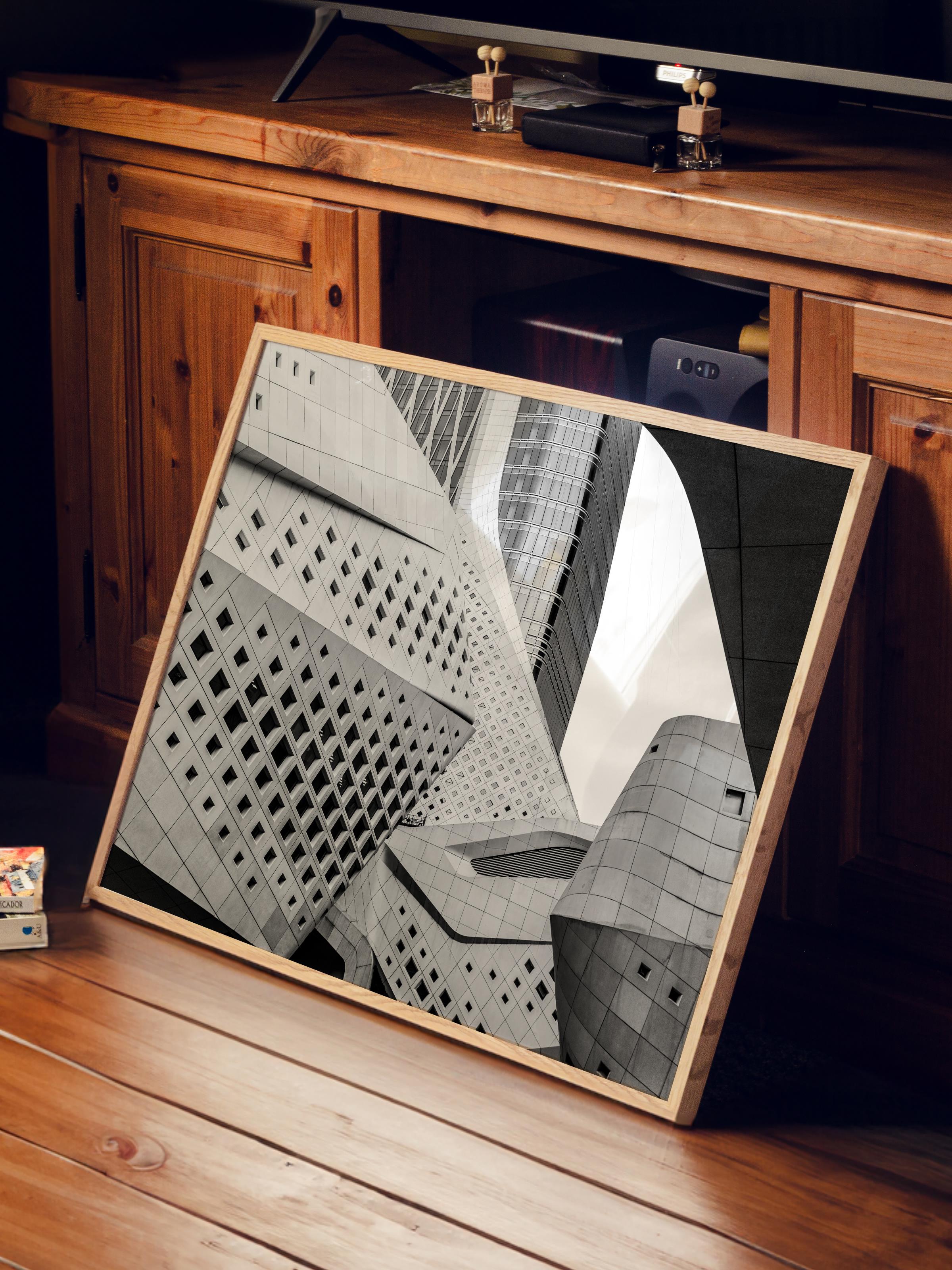 Mimari Poster, Siyah Beyaz Çerçevesiz Poster, Sanatsal Baskı NO:286 Estetik Ofis Duvar Dekoru, Yatay