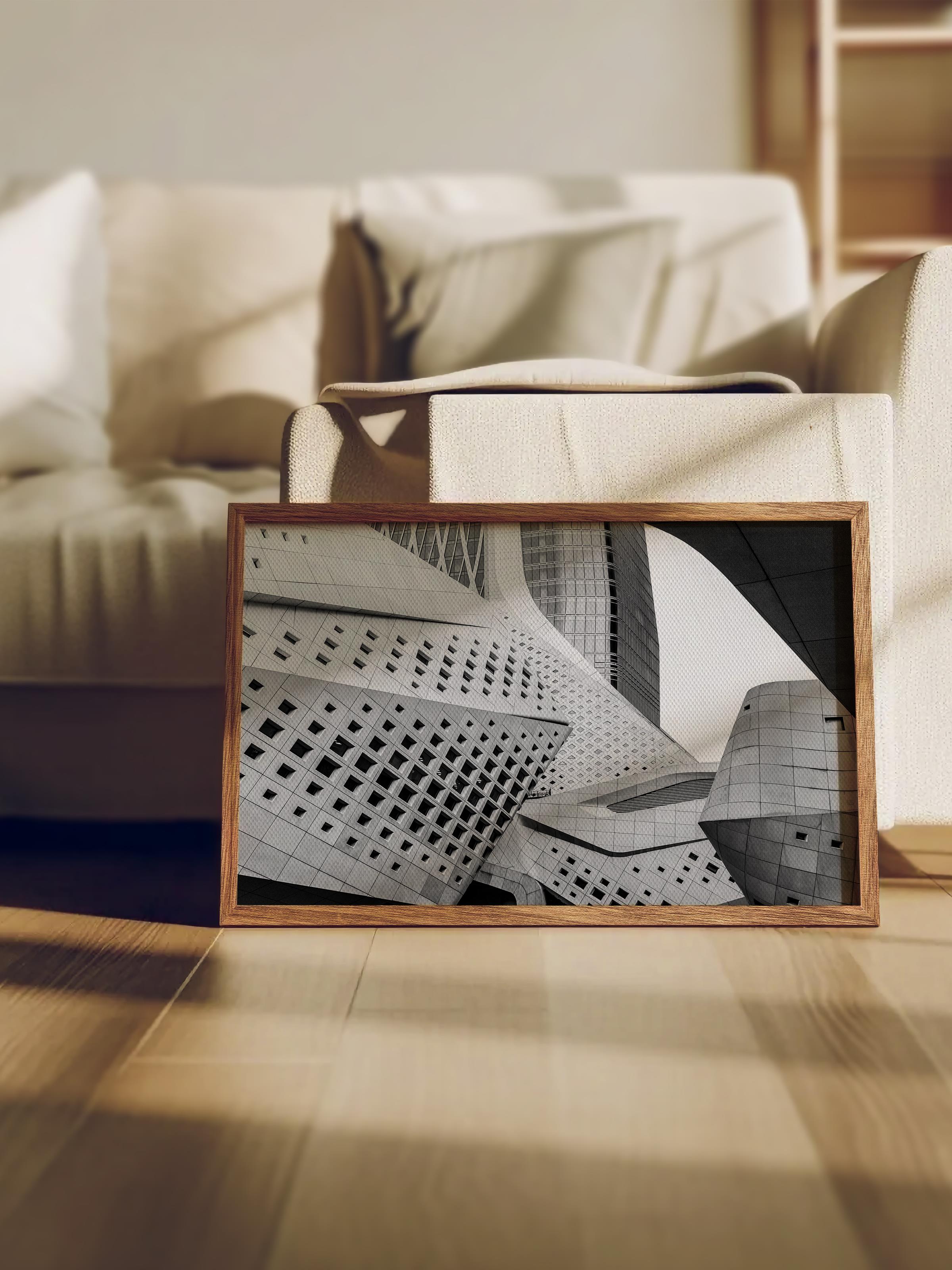 Mimari Poster, Siyah Beyaz Çerçevesiz Poster, Sanatsal Baskı NO:286 Estetik Ofis Duvar Dekoru, Yatay