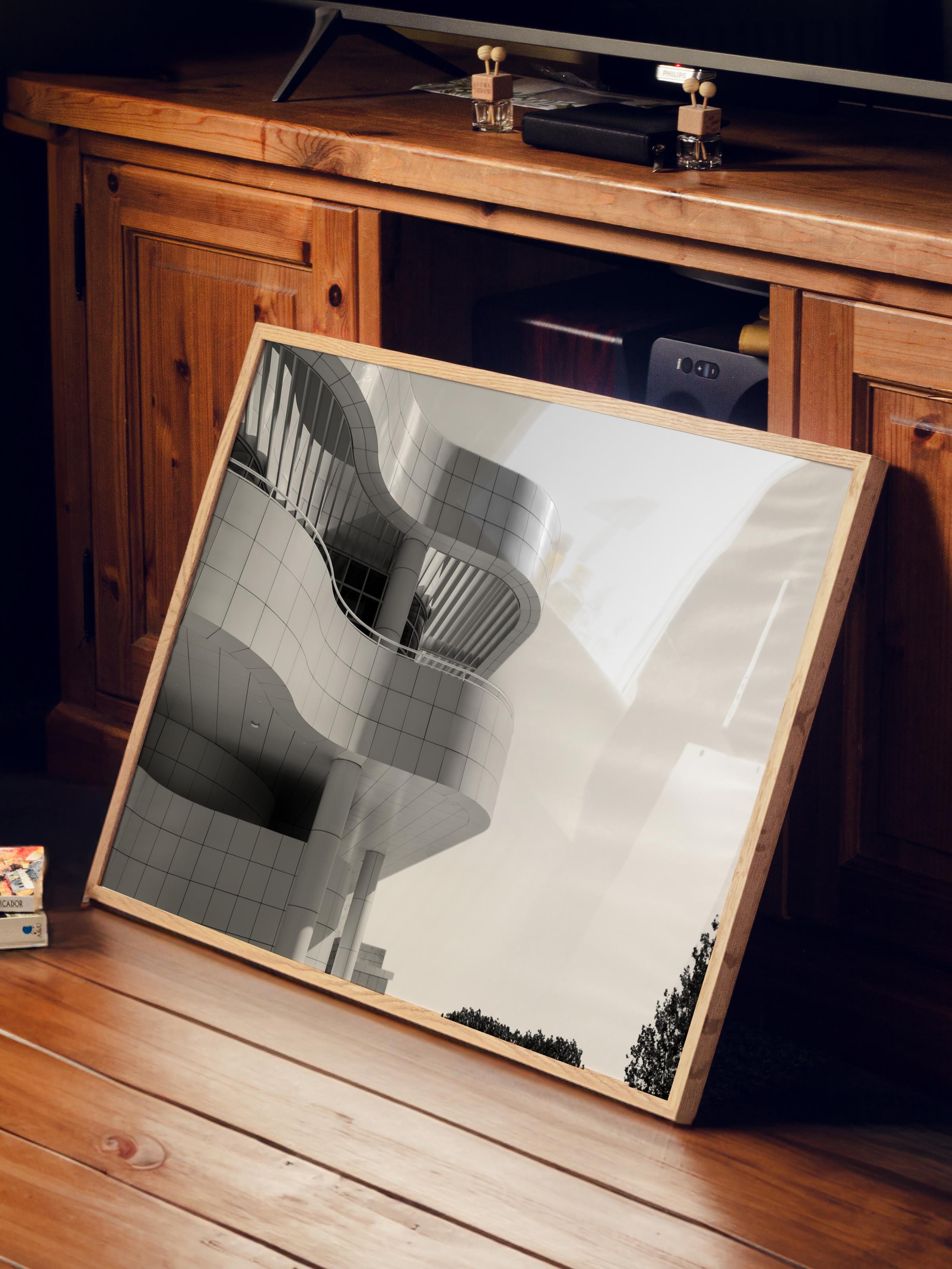 Mimari Poster, Siyah Beyaz Çerçevesiz Poster, Sanatsal Baskı NO:302 Estetik Ofis Duvar Dekoru, Yatay