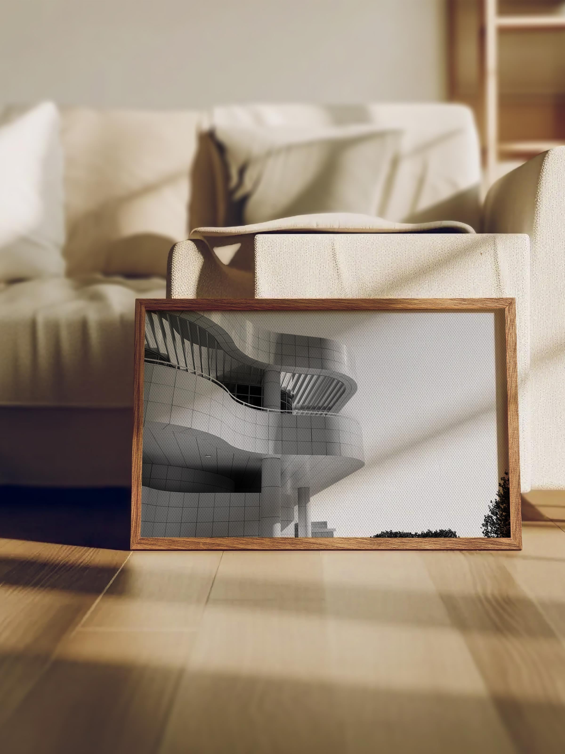 Mimari Poster, Siyah Beyaz Çerçevesiz Poster, Sanatsal Baskı NO:302 Estetik Ofis Duvar Dekoru, Yatay