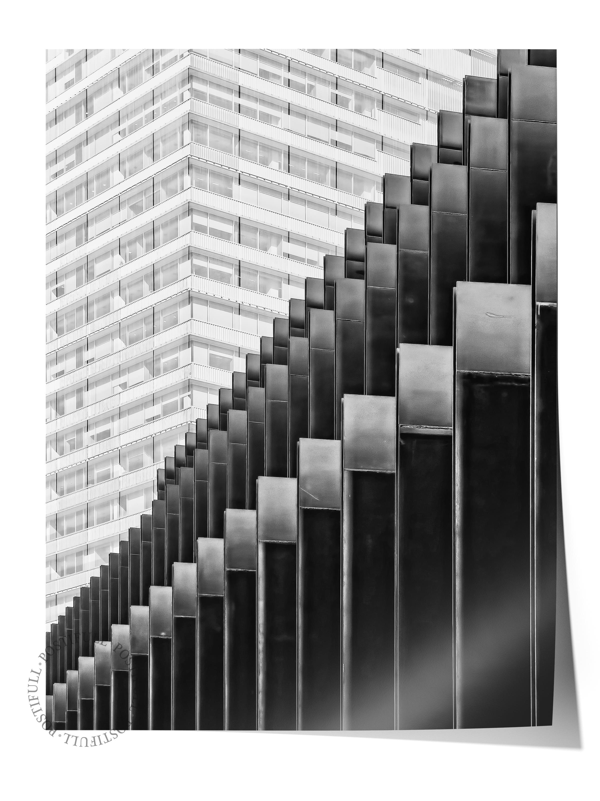 Mimari Poster, Siyah Beyaz Çerçevesiz Poster, Sanatsal Baskı NO:5 Estetik Ofis Duvar Dekoru, Dikey