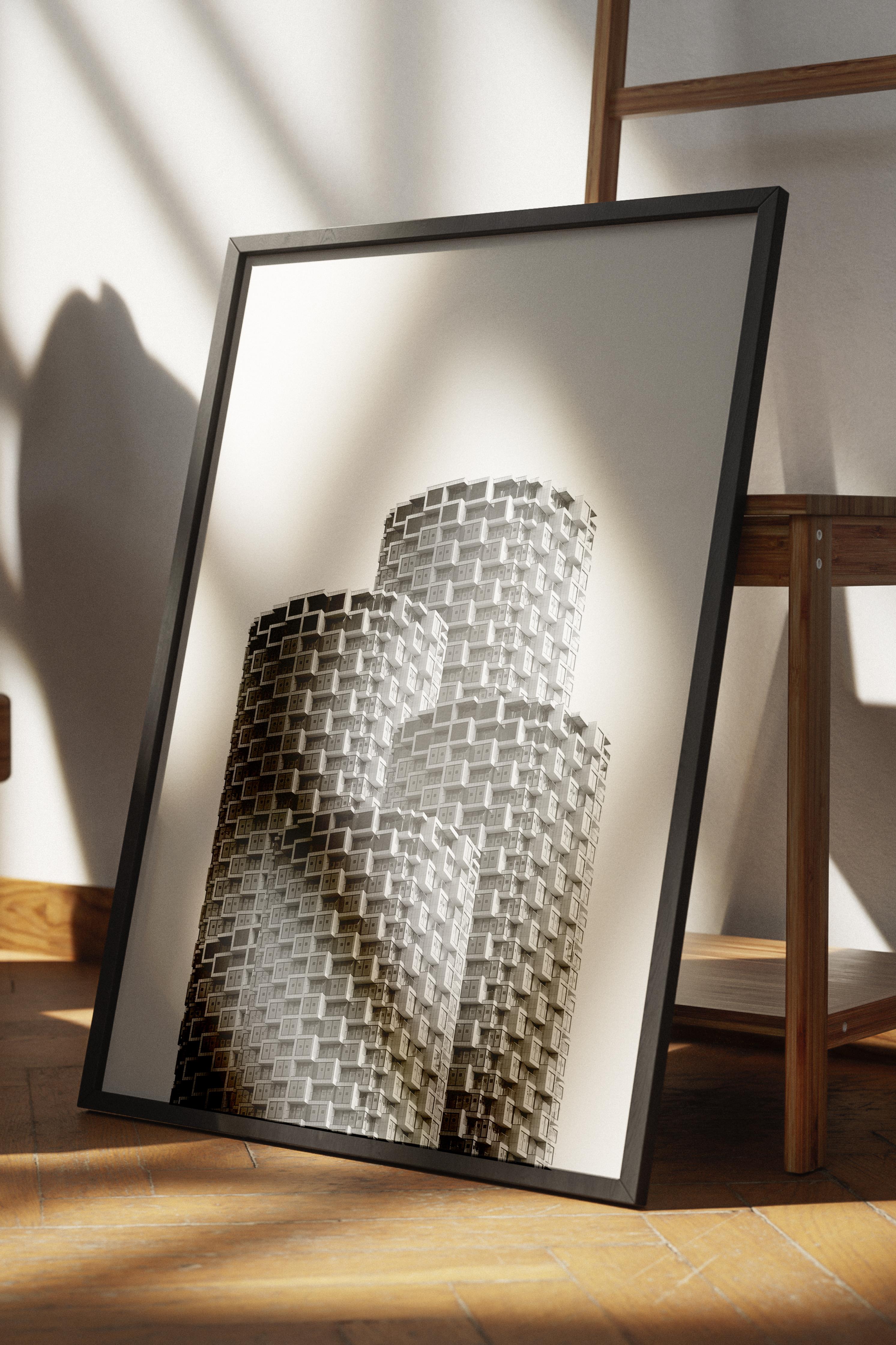 Mimari Poster, Siyah Beyaz Çerçevesiz Poster, Sanatsal Baskı NO:71 Estetik Ofis Duvar Dekoru, Dikey