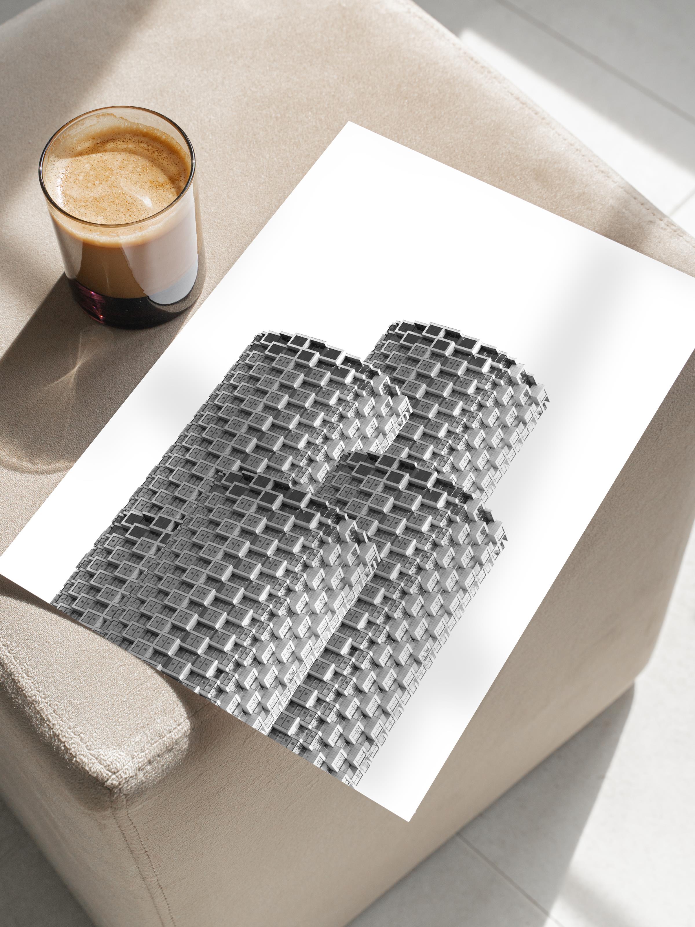 Mimari Poster, Siyah Beyaz Çerçevesiz Poster, Sanatsal Baskı NO:71 Estetik Ofis Duvar Dekoru, Dikey