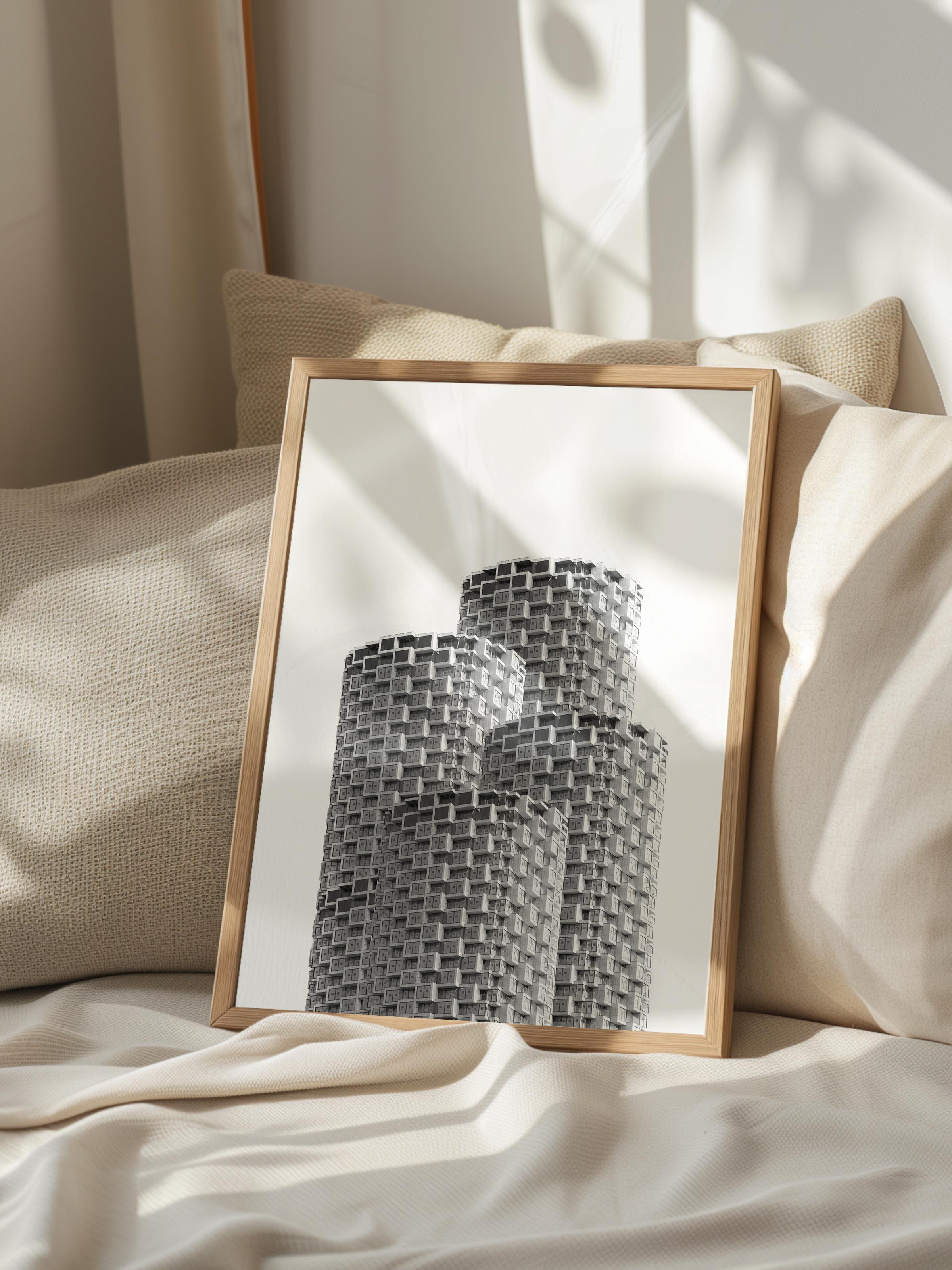 Mimari Poster, Siyah Beyaz Çerçevesiz Poster, Sanatsal Baskı NO:71 Estetik Ofis Duvar Dekoru, Dikey