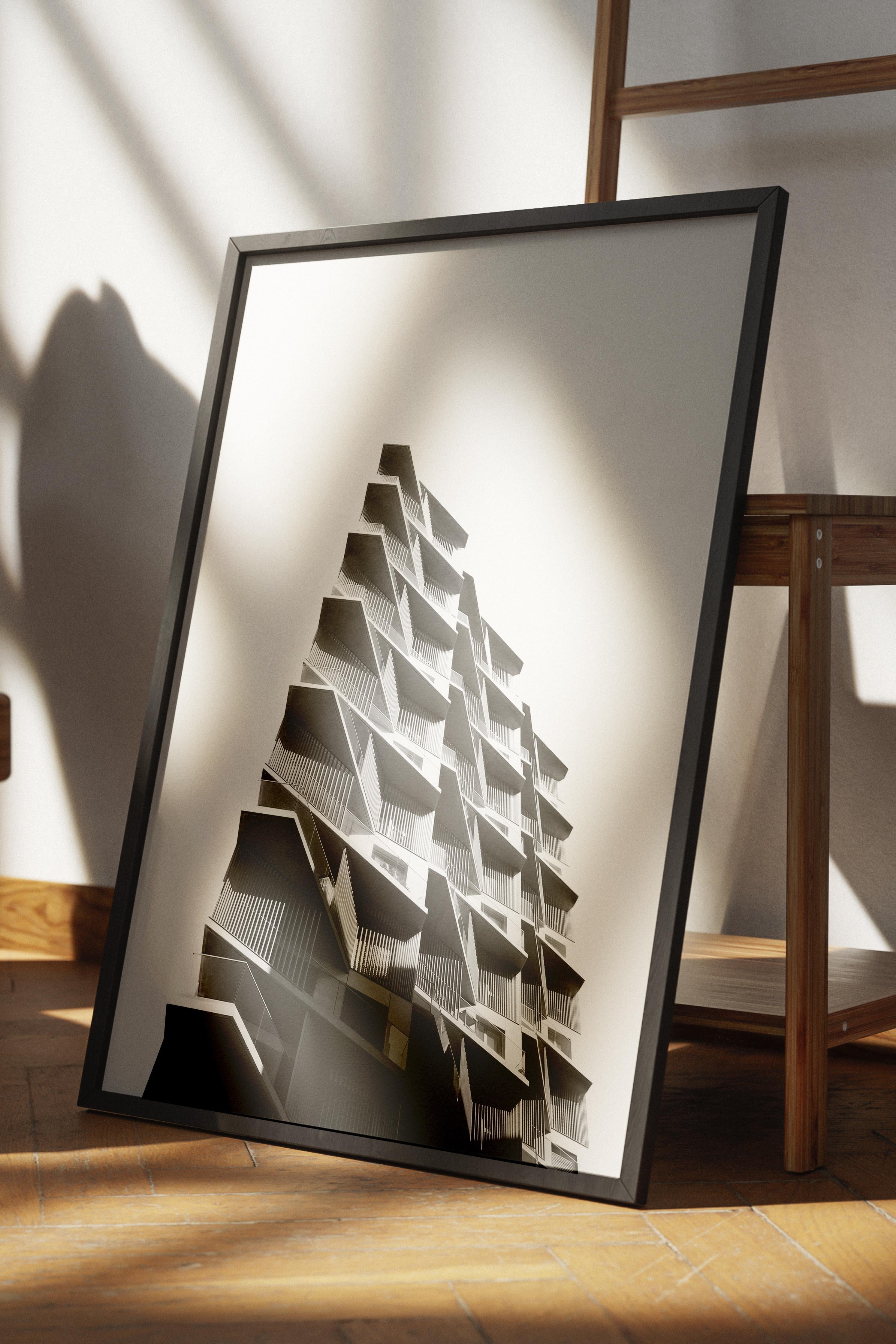 Mimari Poster, Siyah Beyaz Çerçevesiz Poster, Sanatsal Baskı NO:74 Estetik Ofis Duvar Dekoru, Dikey