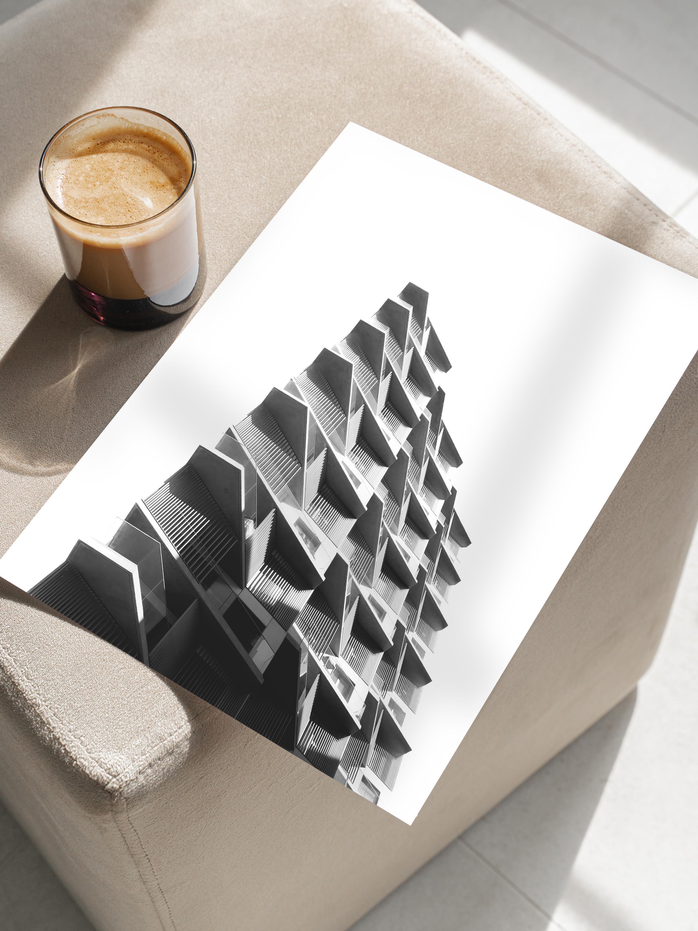 Mimari Poster, Siyah Beyaz Çerçevesiz Poster, Sanatsal Baskı NO:74 Estetik Ofis Duvar Dekoru, Dikey