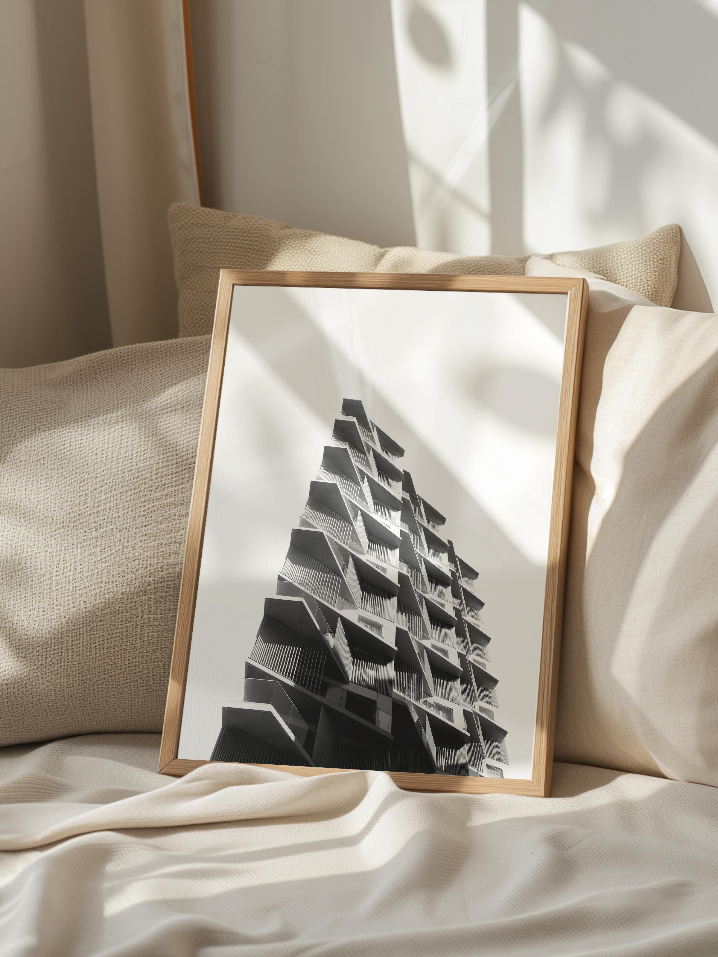 Mimari Poster, Siyah Beyaz Çerçevesiz Poster, Sanatsal Baskı NO:74 Estetik Ofis Duvar Dekoru, Dikey