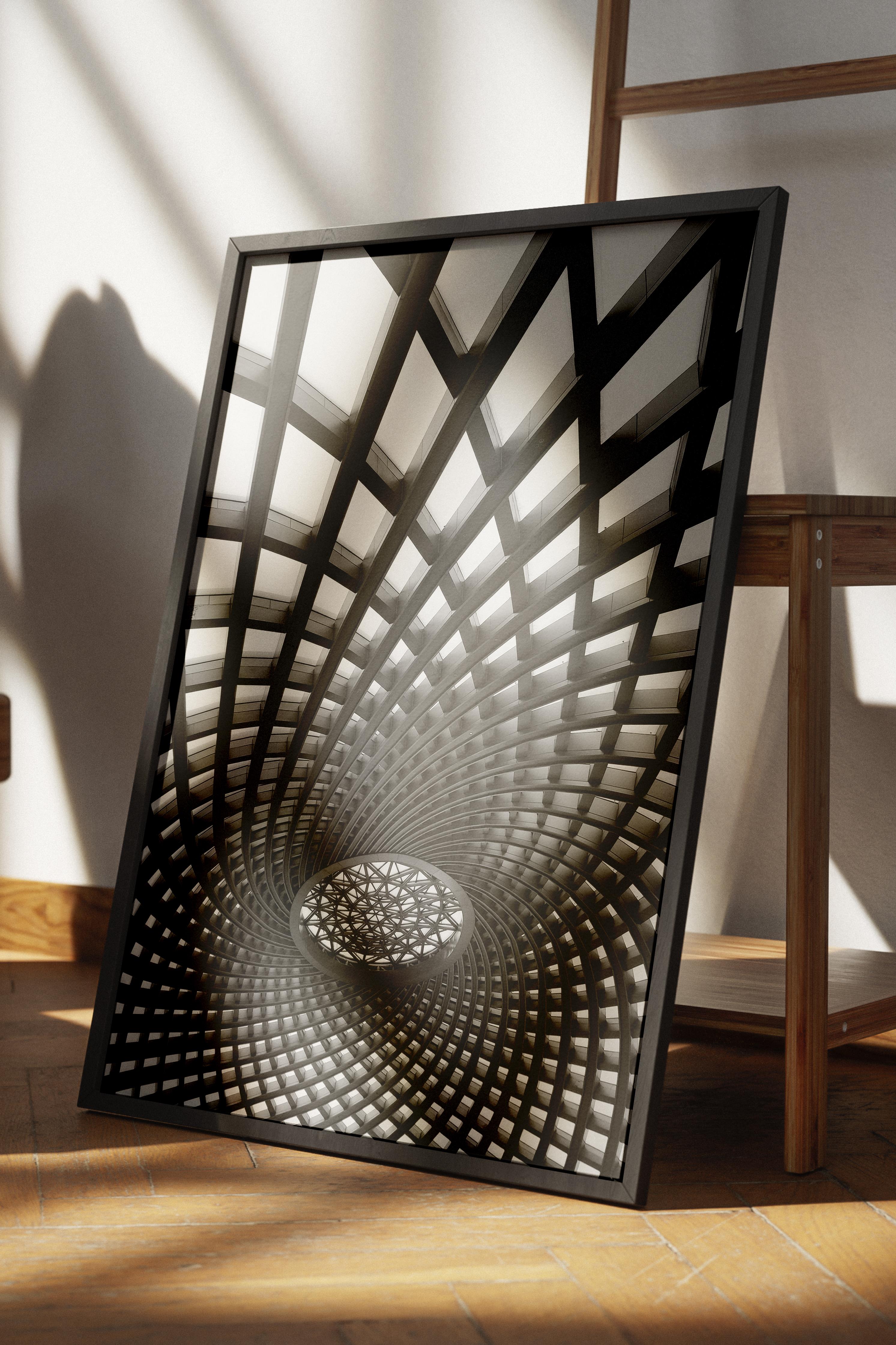 Mimari Poster, Siyah Beyaz Çerçevesiz Poster, Sanatsal Baskı NO:77 Estetik Ofis Duvar Dekoru, Dikey