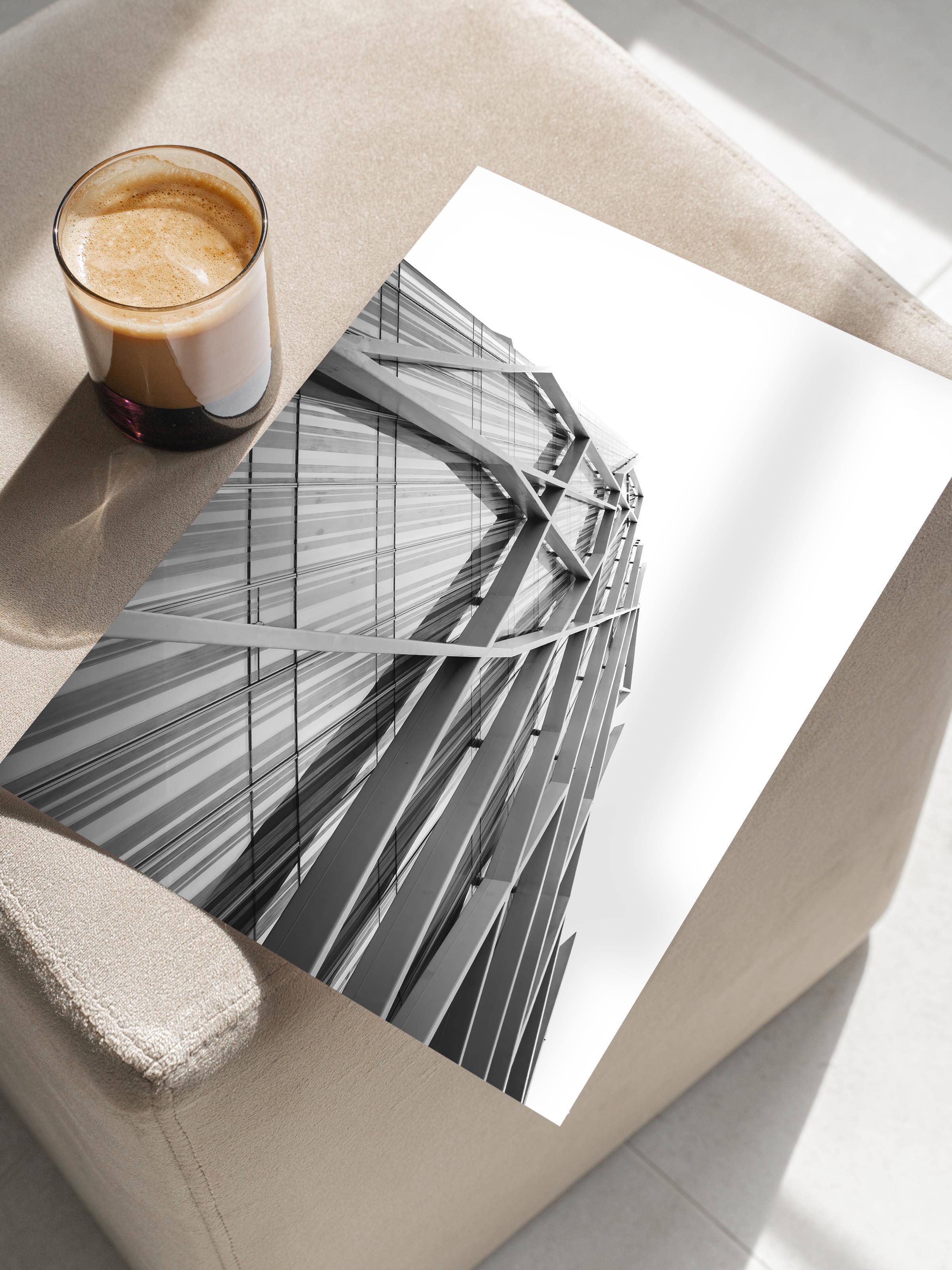 Mimari Poster, Siyah Beyaz Çerçevesiz Poster, Sanatsal Baskı NO:78 Estetik Ofis Duvar Dekoru, Dikey