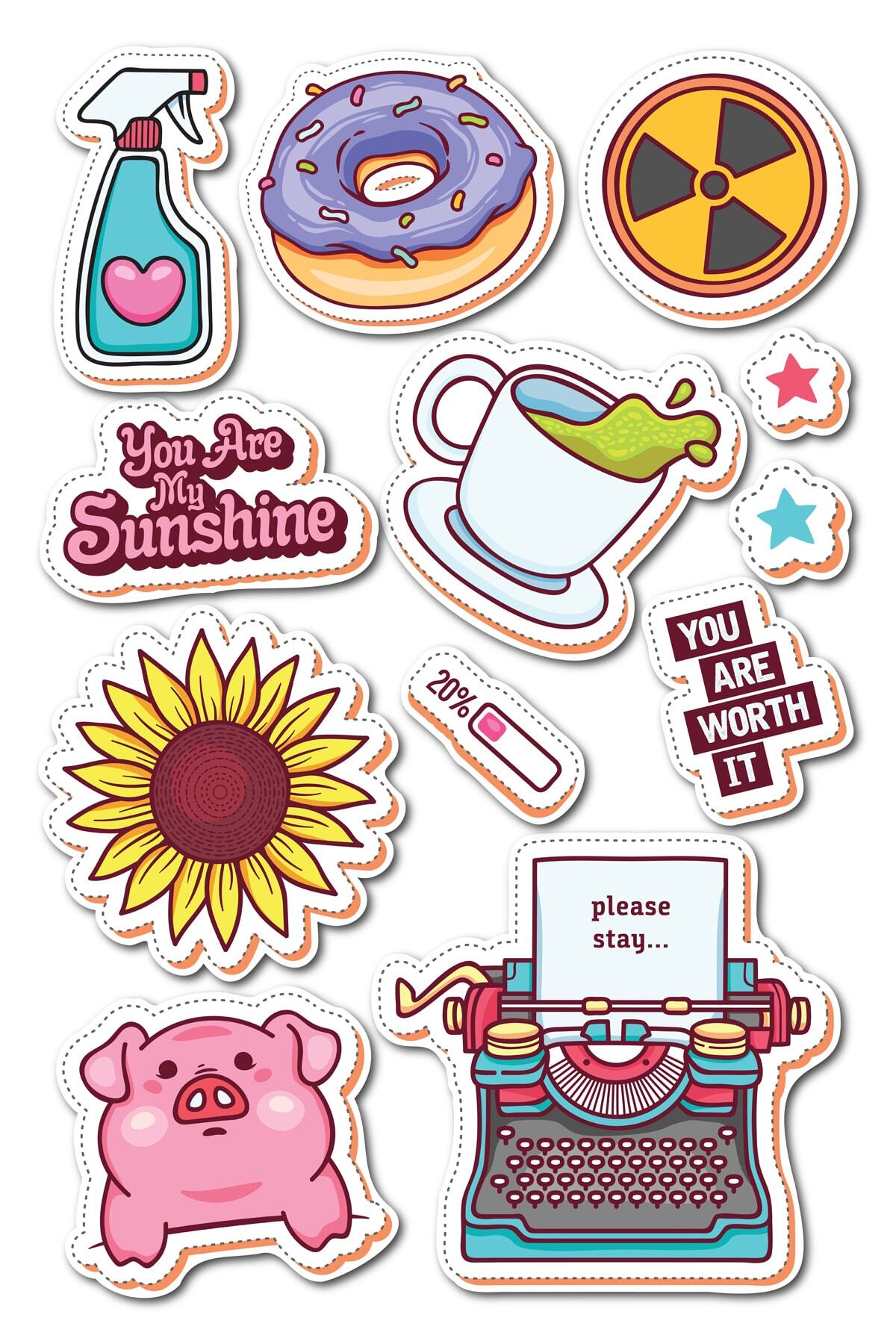 Minimal Temalı Sticker Seti - 12 Adet Etiket Seti- Telefon, Tablet, Defter Laptop Uyumlu Etiket