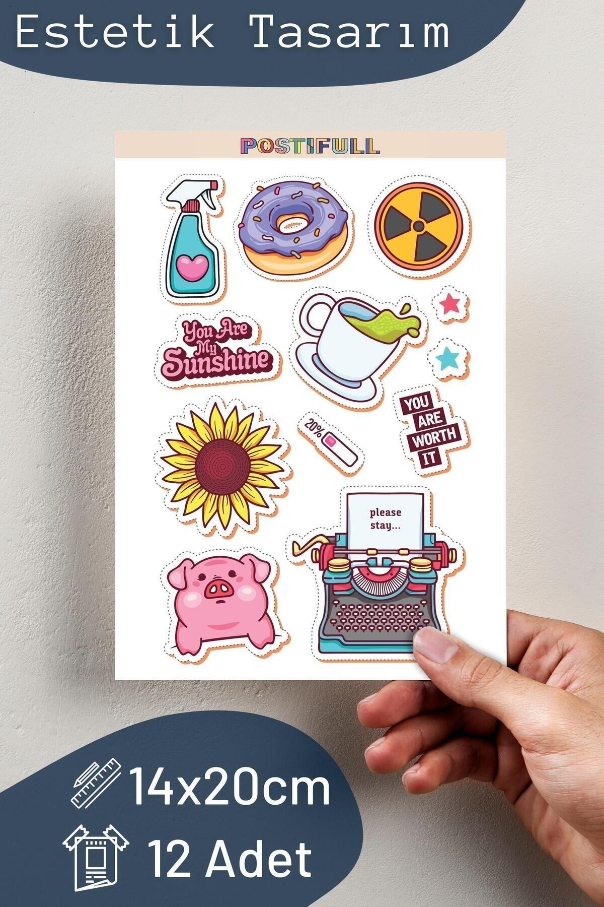 Minimal Temalı Sticker Seti - 12 Adet Etiket Seti- Telefon, Tablet, Defter Laptop Uyumlu Etiket