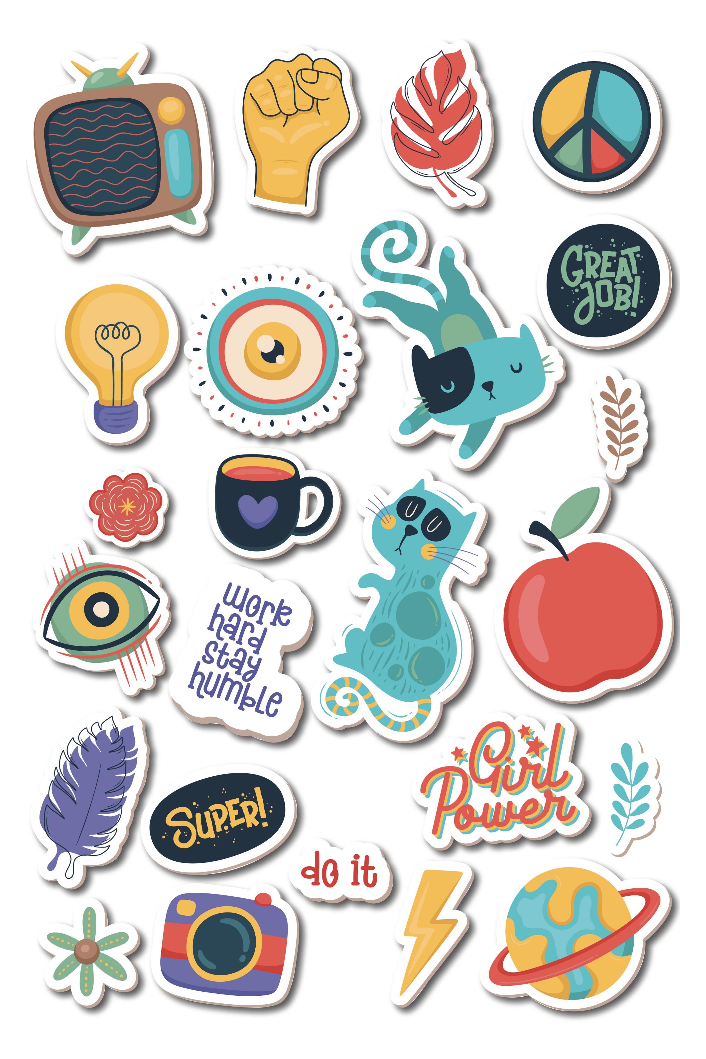 Minimal Temalı Sticker ve Etiket Seti - Orta Boy - Su Geçirmez, Kalın Yapışkanlı Sticker Seti