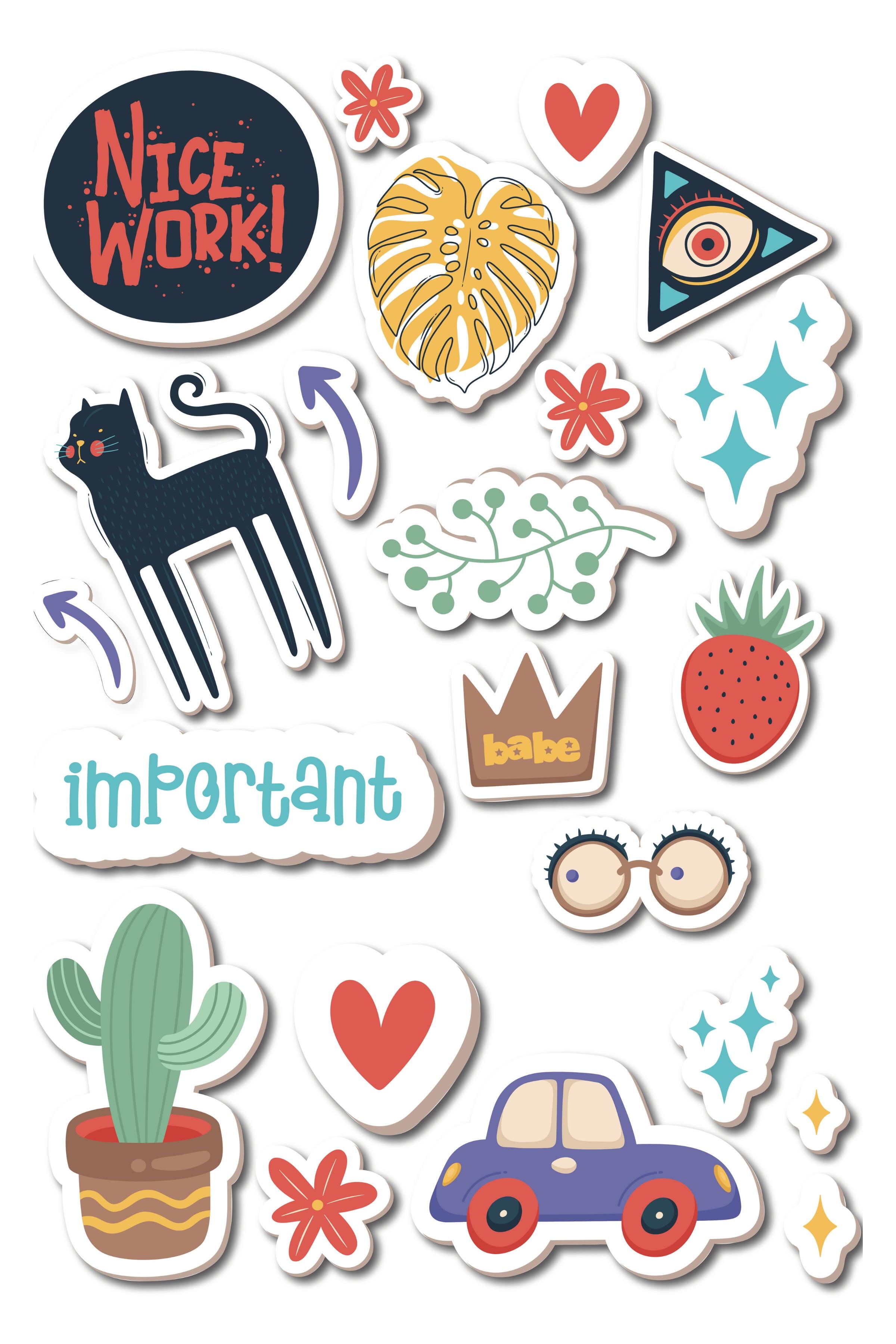 Minimal Temalı Sticker ve Etiket Seti - Orta Boy - Su Geçirmez, Kalın Yapışkanlı Sticker Seti