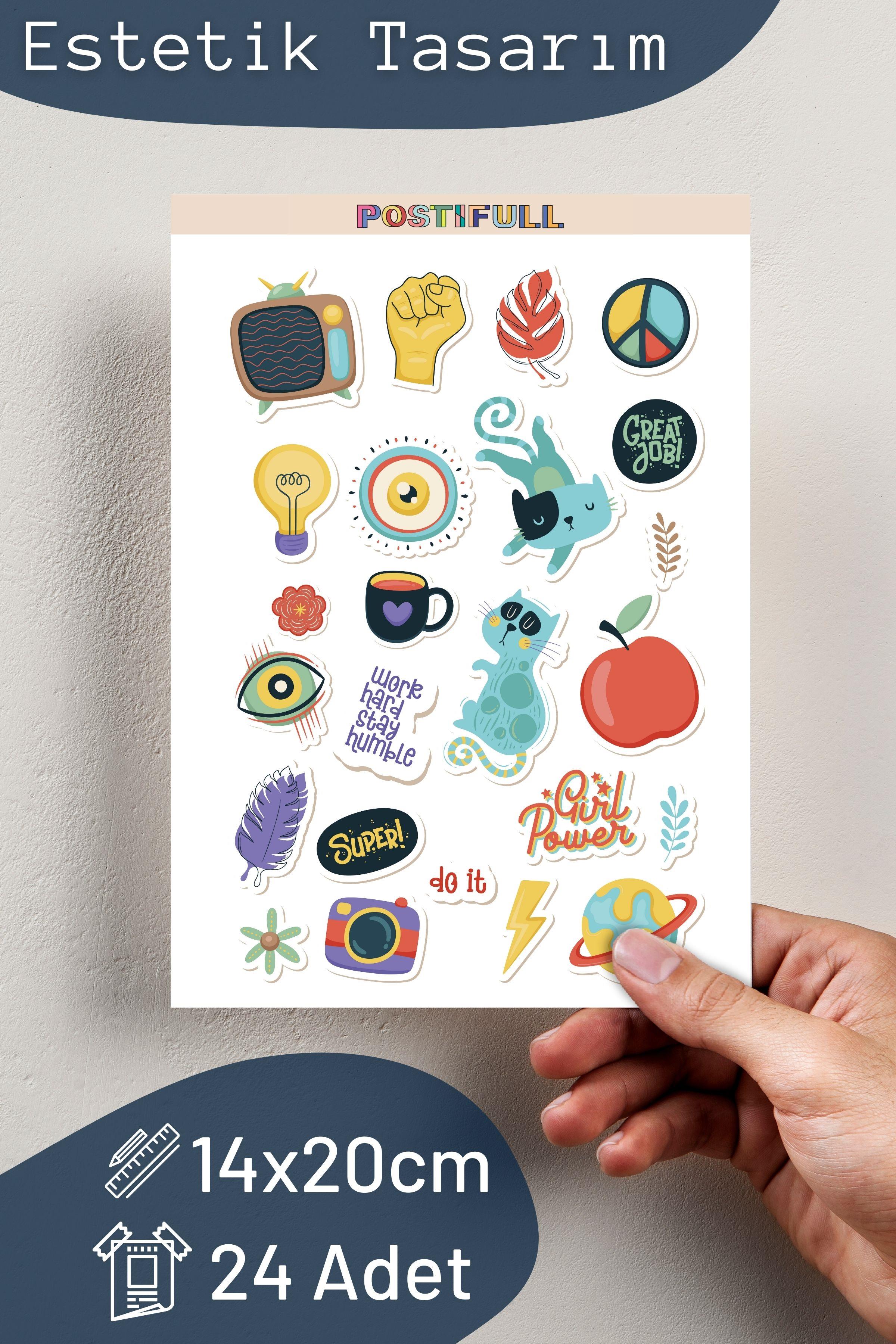 Minimal Temalı Sticker ve Etiket Seti - Orta Boy - Su Geçirmez, Kalın Yapışkanlı Sticker Seti