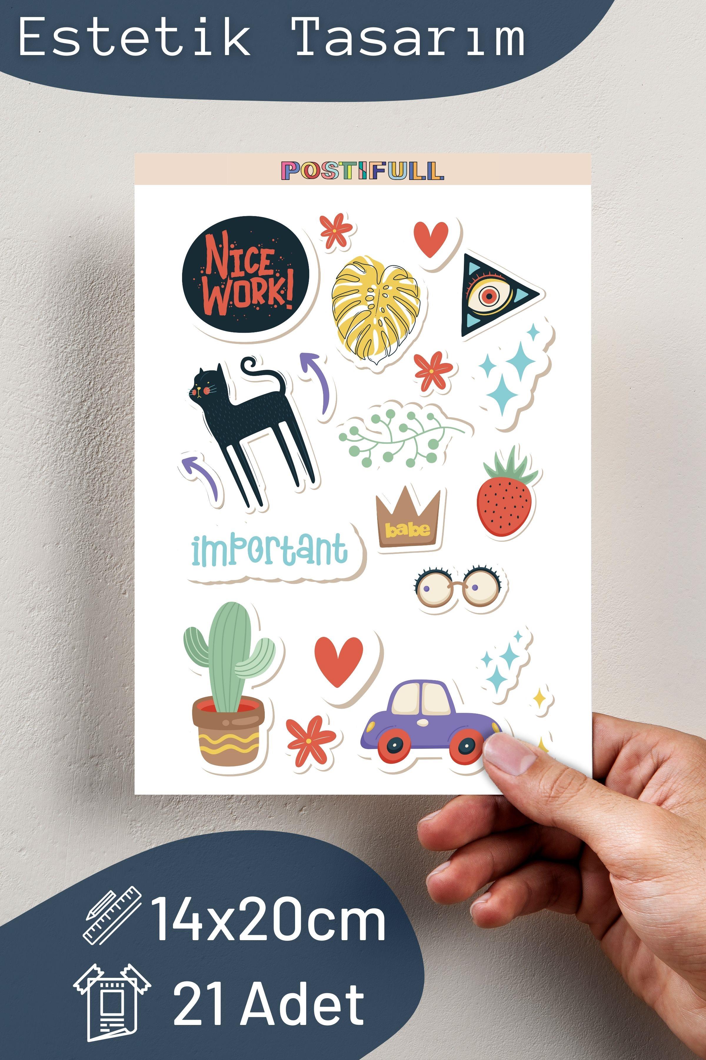 Minimal Temalı Sticker ve Etiket Seti - Orta Boy - Su Geçirmez, Kalın Yapışkanlı Sticker Seti