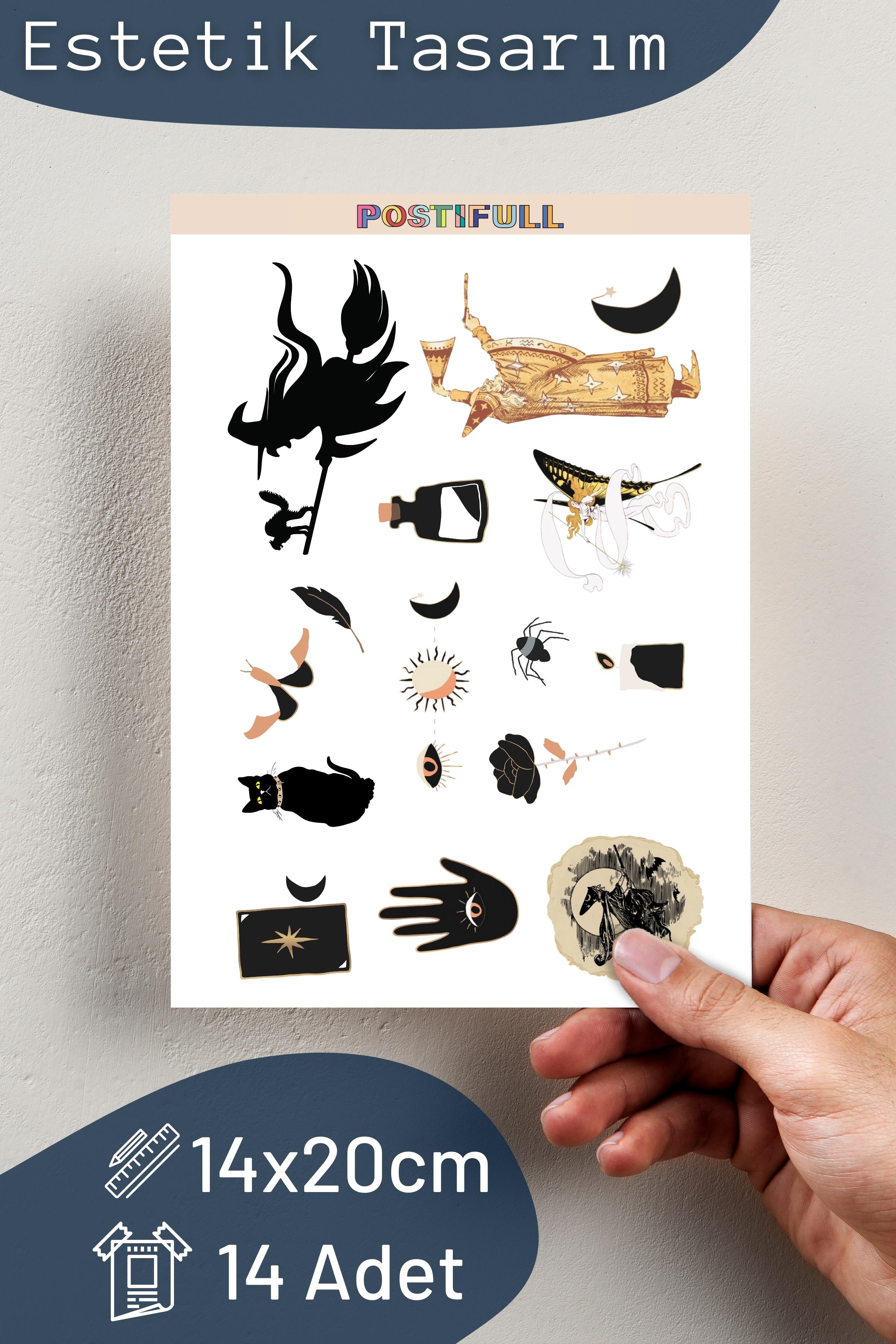 Mistik Etiket Seti, Büyük Boy, 14 Adet Su Geçirmez, Sticker Seti, Laptop, Telefon, Valiz Uyumlu