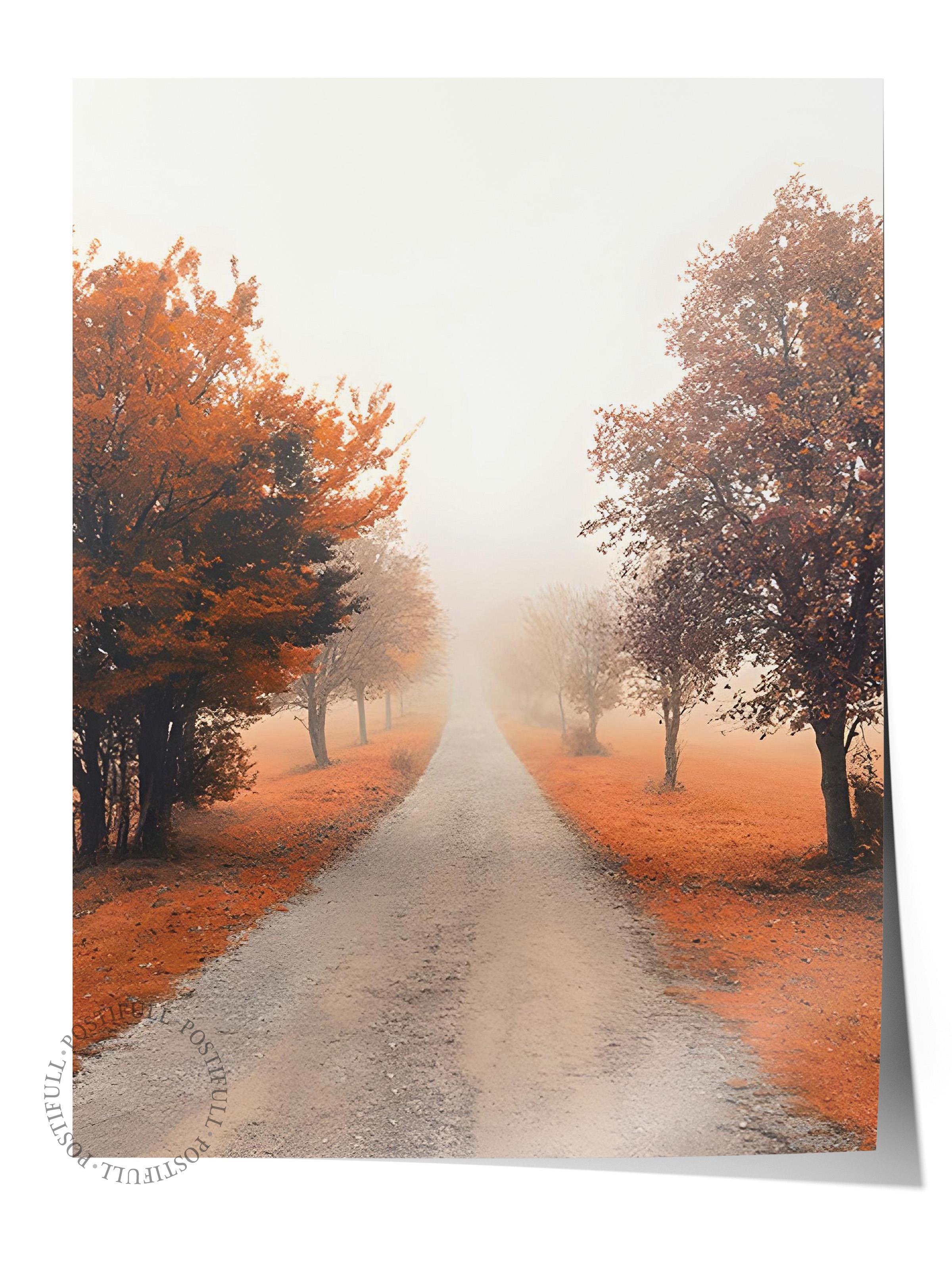 Misty Tree Alley Poster, Çerçevesiz Duvar Posteri, Dikey Duvar Tablosu Comfort Serisi NO:108353