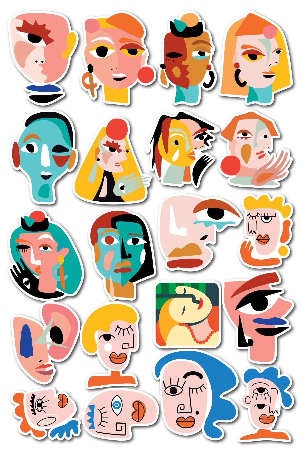 Modern Art Temalı Sticker Seti - 20 Adet Etiket Seti- Telefon, Tablet, Defter Laptop Uyumlu Etiket