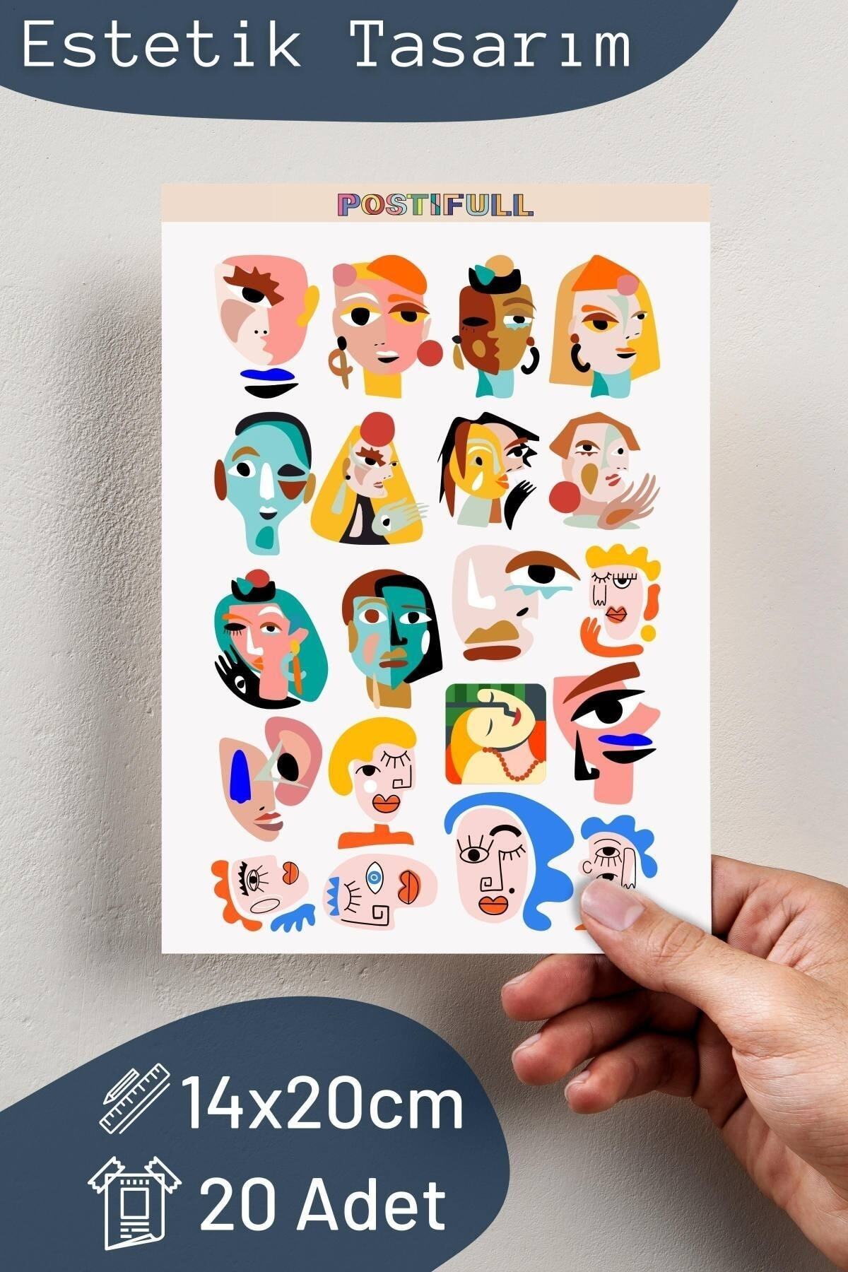 Modern Art Temalı Sticker Seti - 20 Adet Etiket Seti- Telefon, Tablet, Defter Laptop Uyumlu Etiket