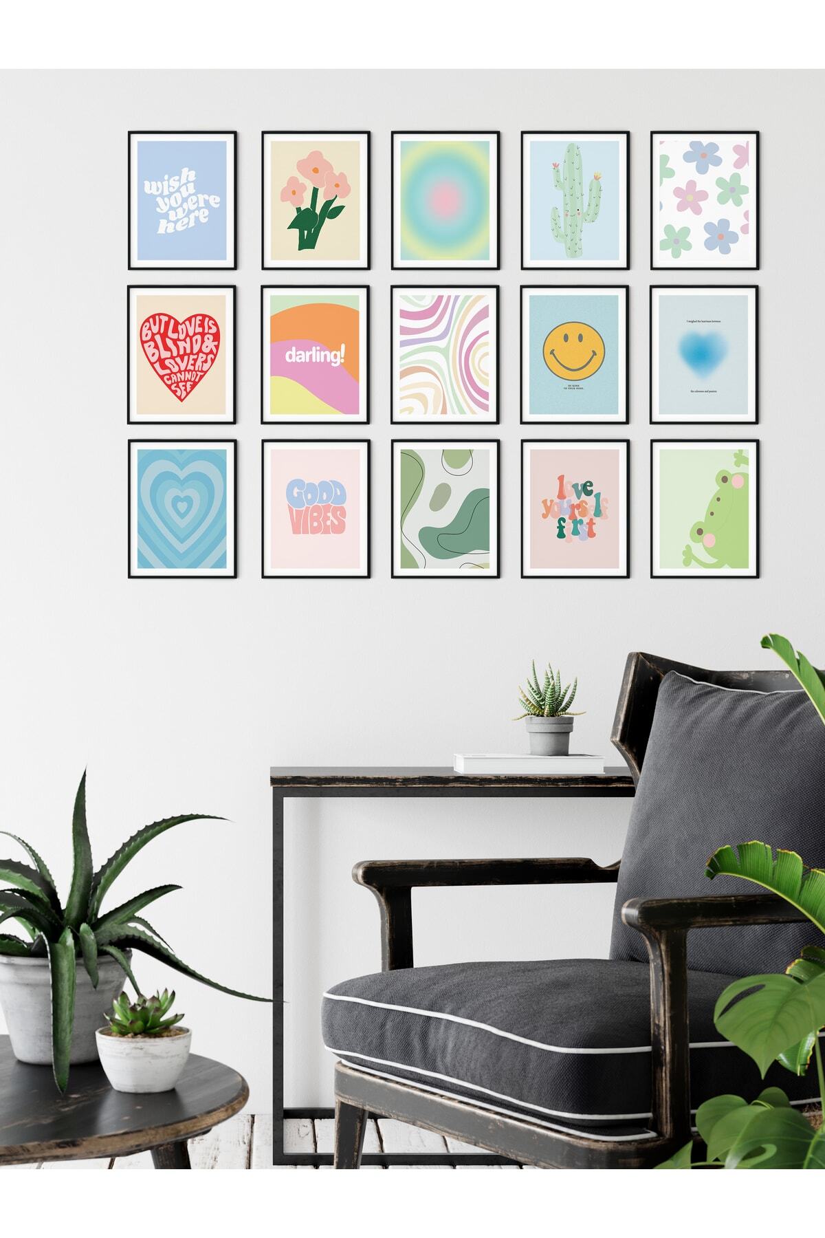 Modern Duvar Tablo Seti, Çerçevesiz, Duvar Poster Seti, 15 Adet Posterler, Renkli Ve Canlı Baskı