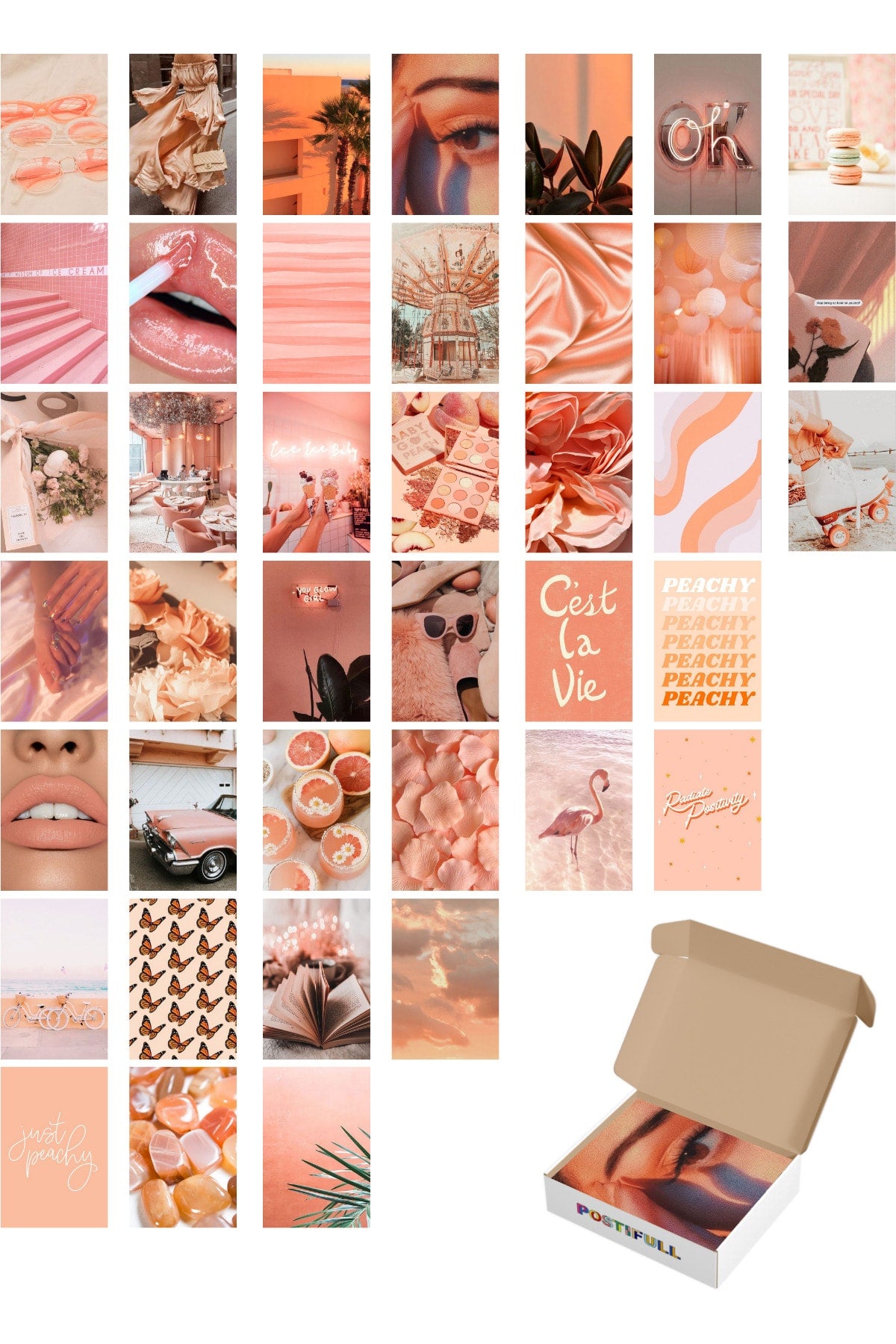 Modern Toz Pembe Temalı Duvar Posteri Kolaj Seti, Arkası Yapışkanlı - 40 Adet - 10cm*15cm