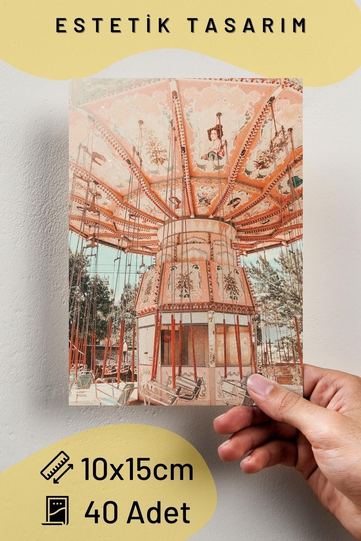 Modern Toz Pembe Temalı Duvar Posteri Kolaj Seti, Arkası Yapışkanlı - 40 Adet - 10cm*15cm