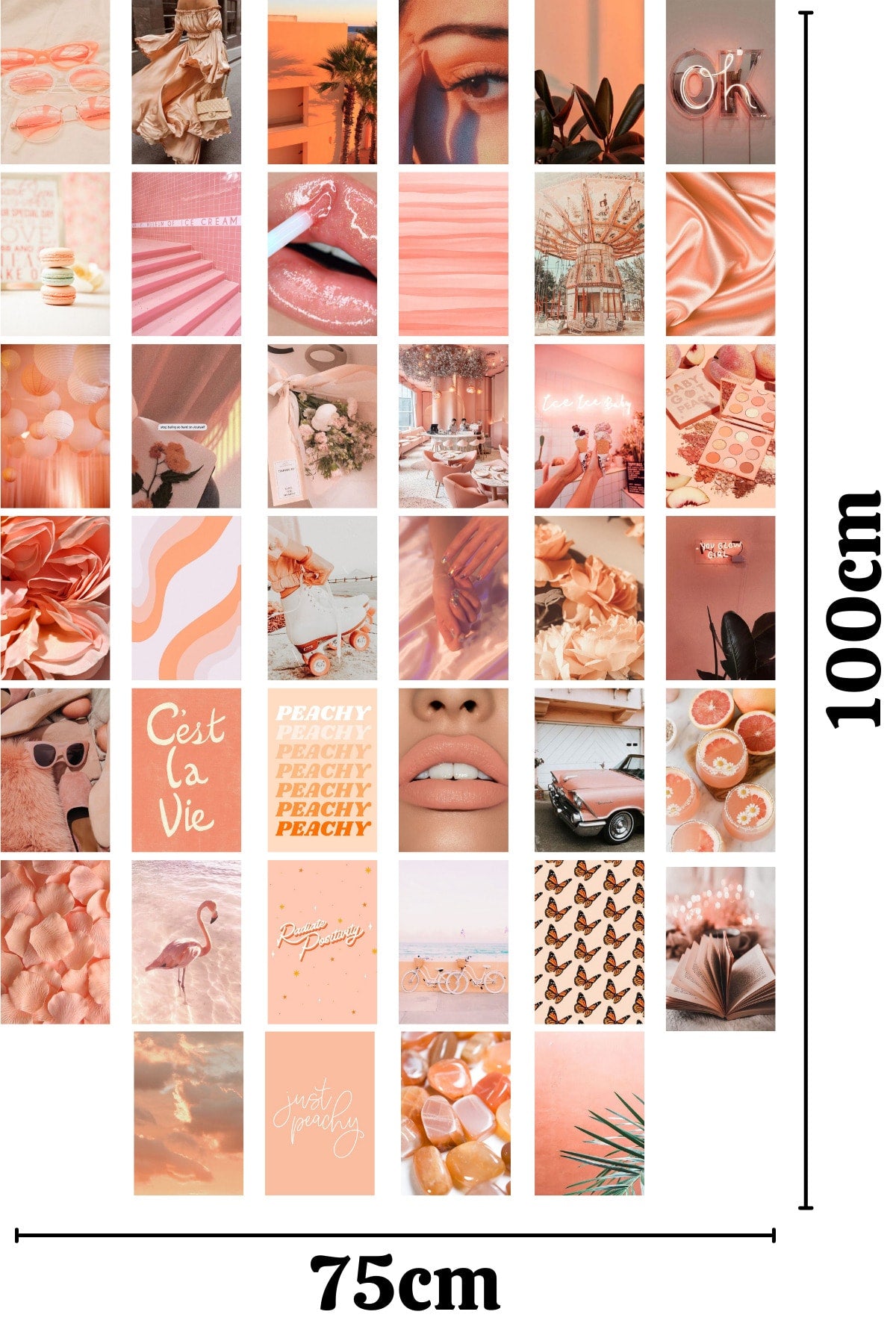Modern Toz Pembe Temalı Duvar Posteri Kolaj Seti, Arkası Yapışkanlı - 40 Adet - 10cm*15cm