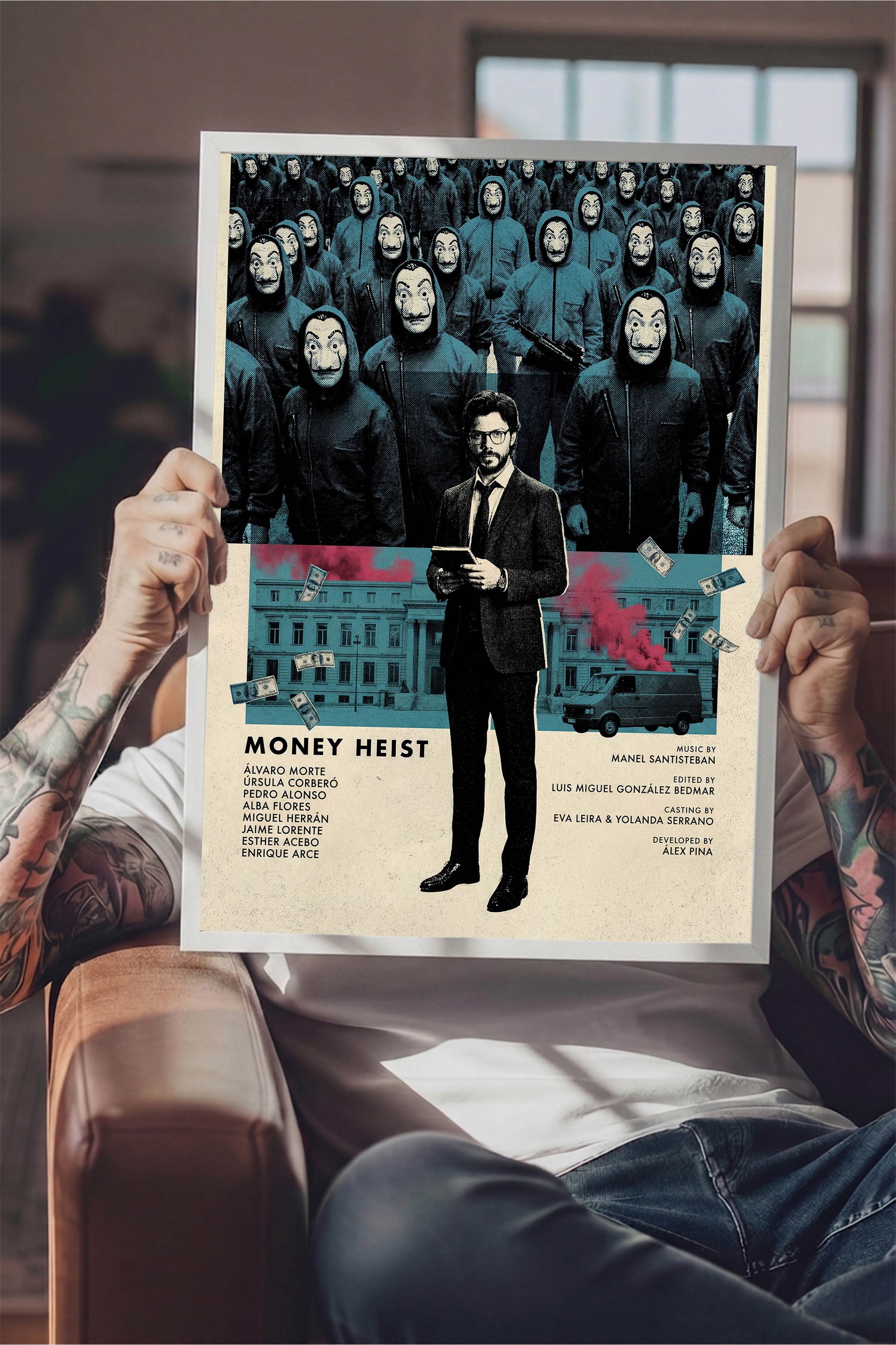 Money Heist Beyaz Çerçeveli Poster, Sinema ve Dizi Tablo, Film Dizi Afişleri NO:112780