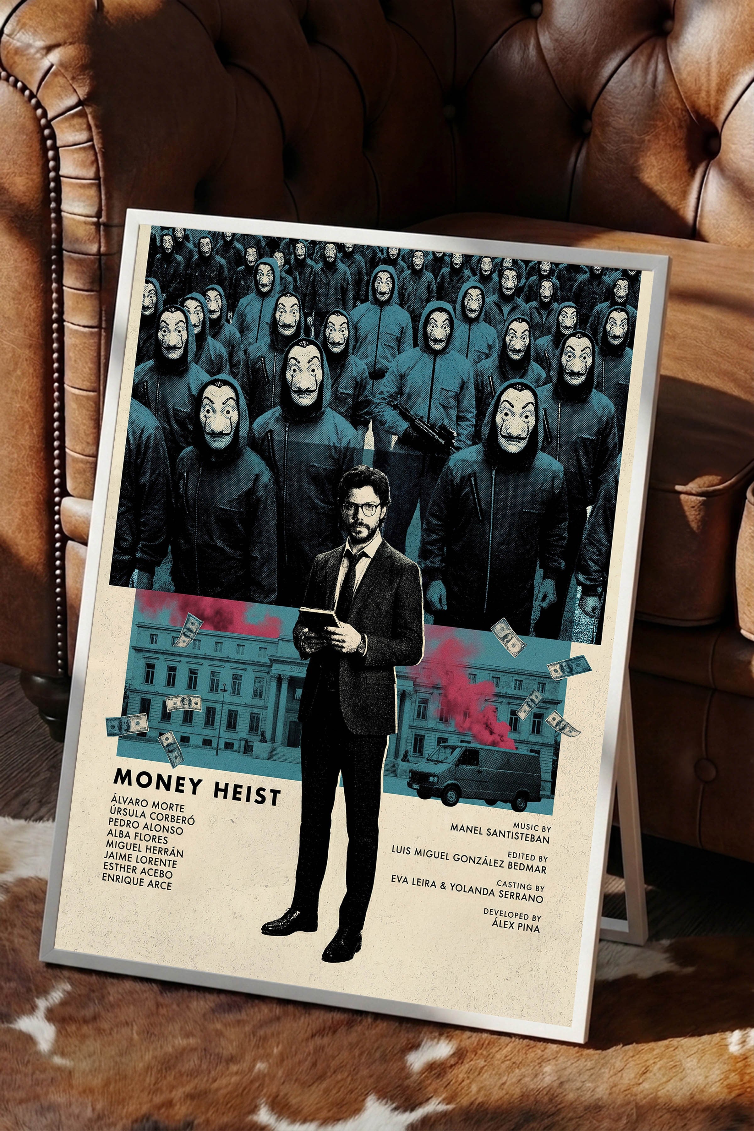Money Heist Beyaz Çerçeveli Poster, Sinema ve Dizi Tablo, Film Dizi Afişleri NO:112780