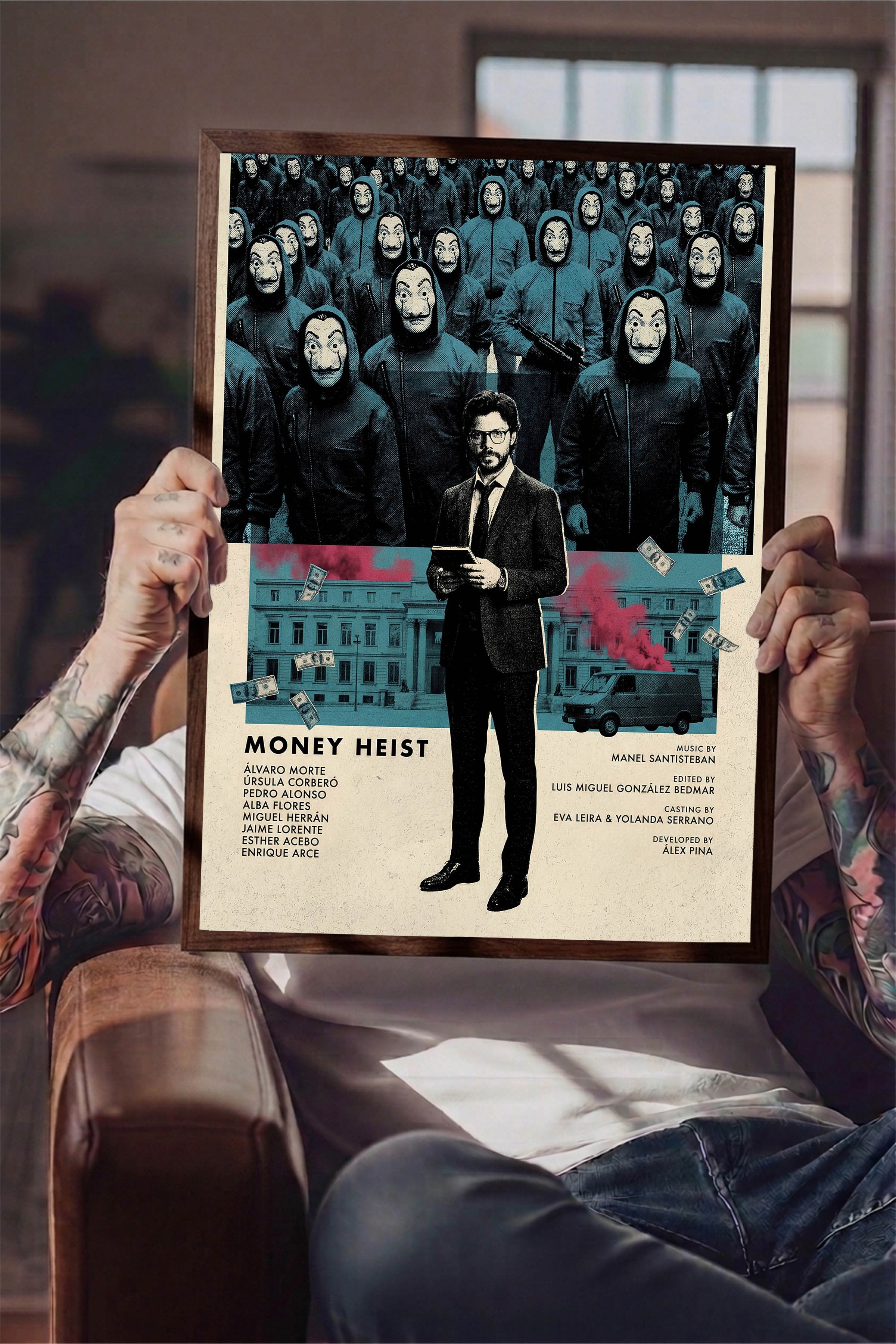 Money Heist Kahverengi Çerçeveli Poster, Sinema ve Dizi Tablo, Film Dizi Afişleri NO:112780