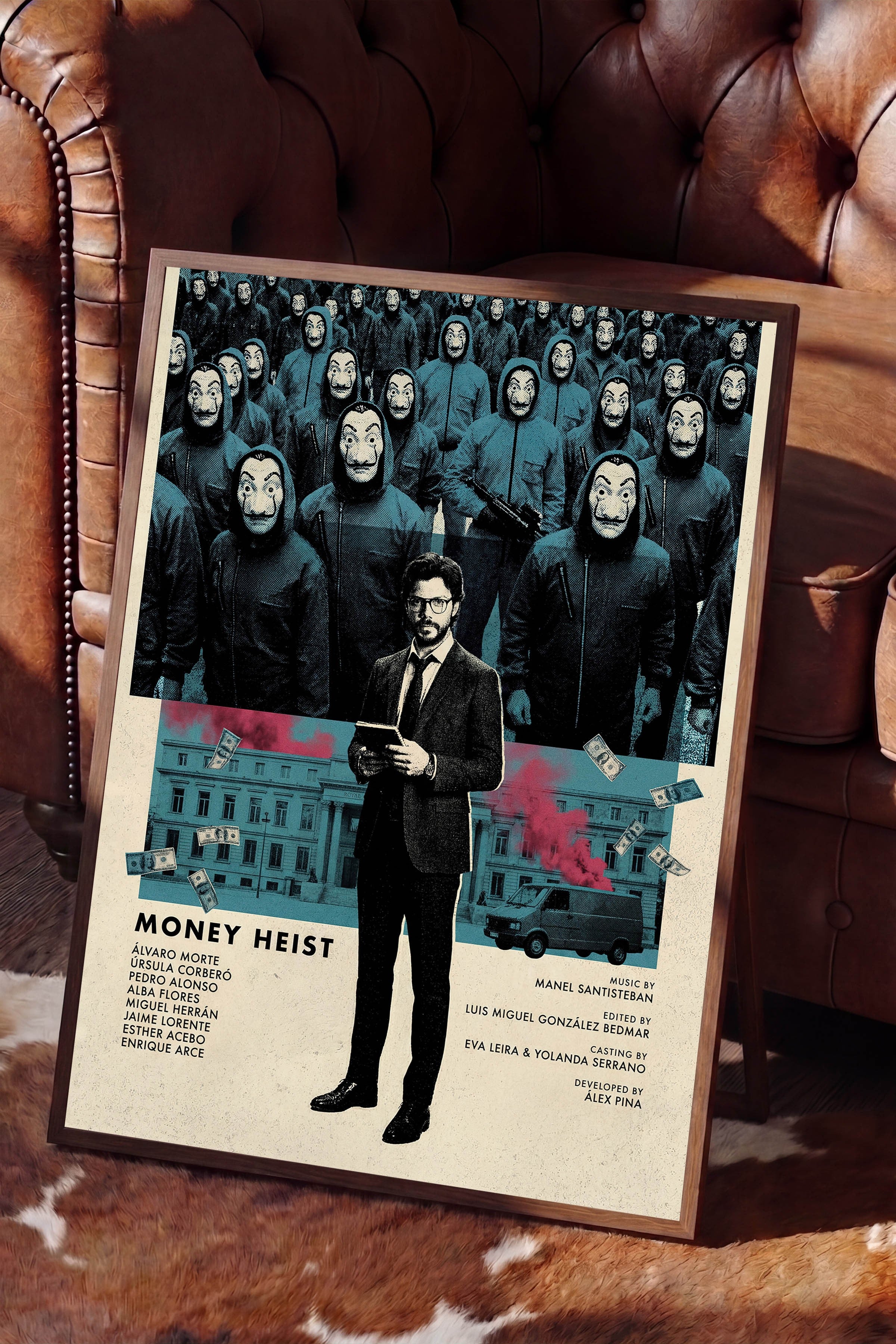 Money Heist Kahverengi Çerçeveli Poster, Sinema ve Dizi Tablo, Film Dizi Afişleri NO:112780