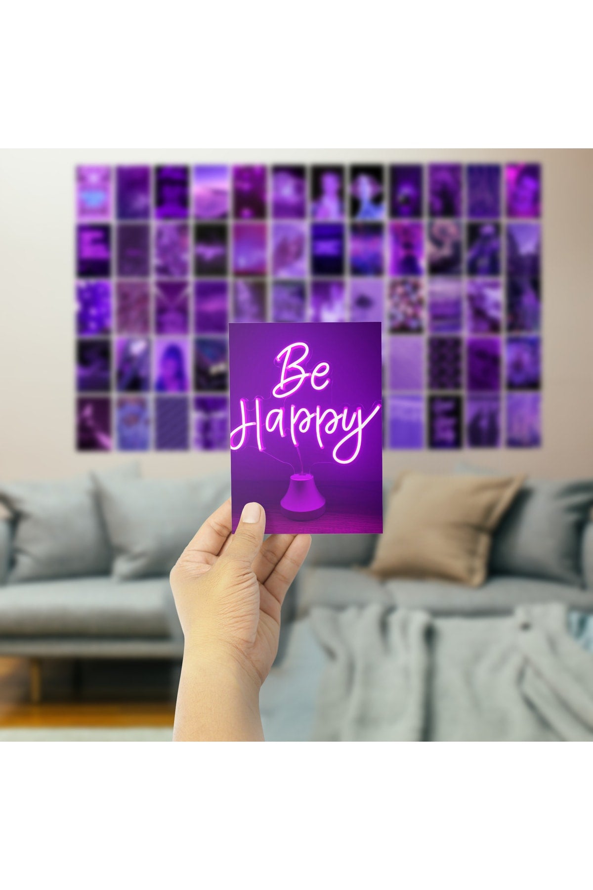 Mor Duvar Poster Seti - 60 Adet - Arkası Yapışkanlı Kolaj Seti - 10cm*15cm - Kutulu Set