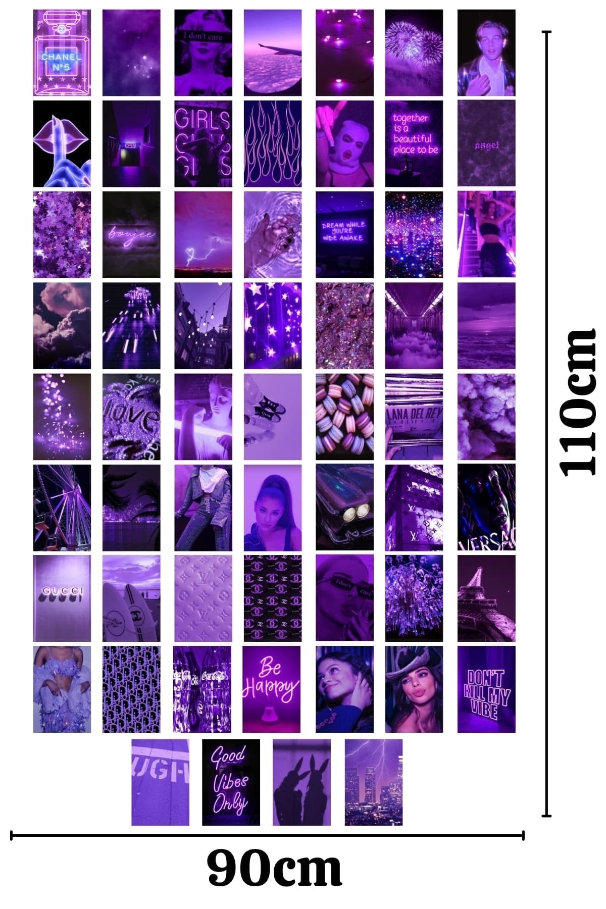 Mor Duvar Poster Seti - 60 Adet - Arkası Yapışkanlı Kolaj Seti - 10cm*15cm - Kutulu Set