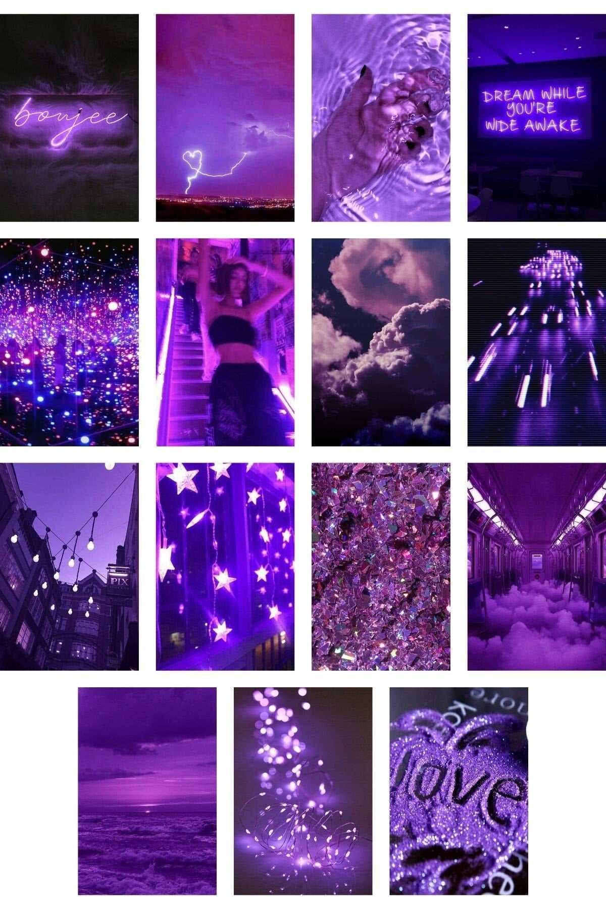 Mor Duvar Poster Seti - 60 Adet - Arkası Yapışkanlı Kolaj Seti - 10cm*15cm - Kutulu Set