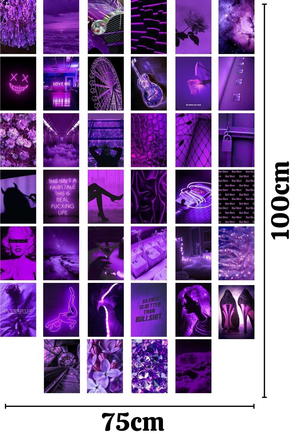 Mor Duvar Poster Seti - Kolaj Set - 40 Adet - Arkası Yapışkanlı Poster Seti - 10cm*15cm, Kutulu Set