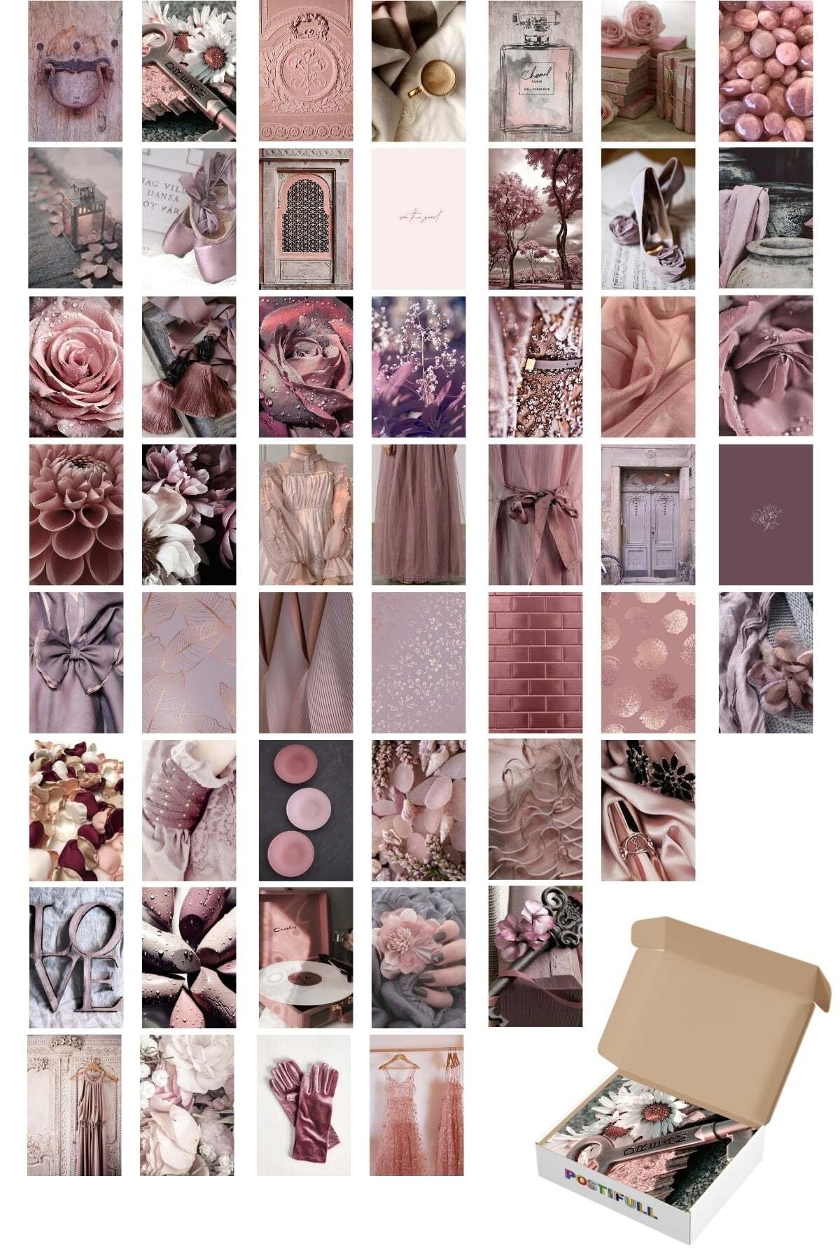 Mor Duvar Posteri Kolaj Seti - 50 Adet - Arkası Yapışkanlı Sade Renk Temalı Poster Seti - 10cm*15cm