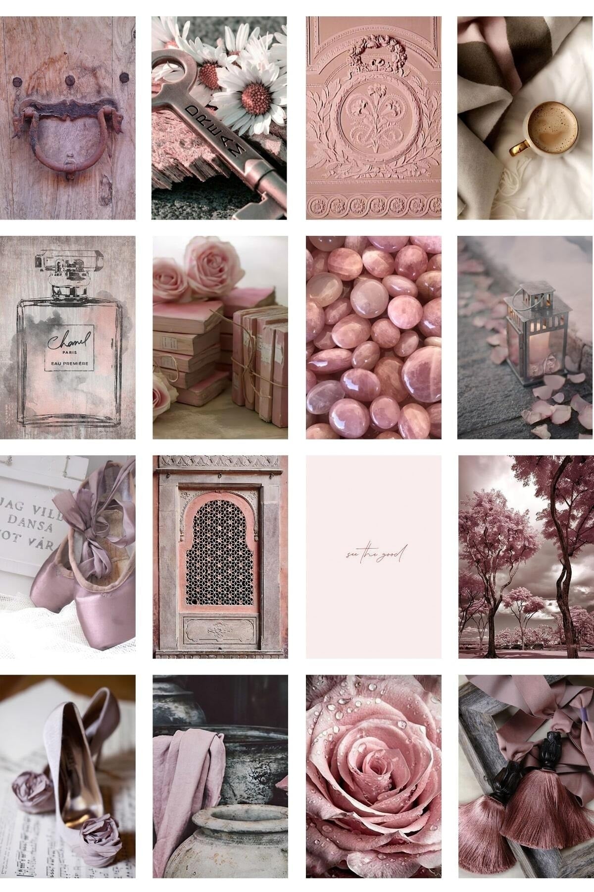 Mor Duvar Posteri Kolaj Seti - 50 Adet - Arkası Yapışkanlı Sade Renk Temalı Poster Seti - 10cm*15cm