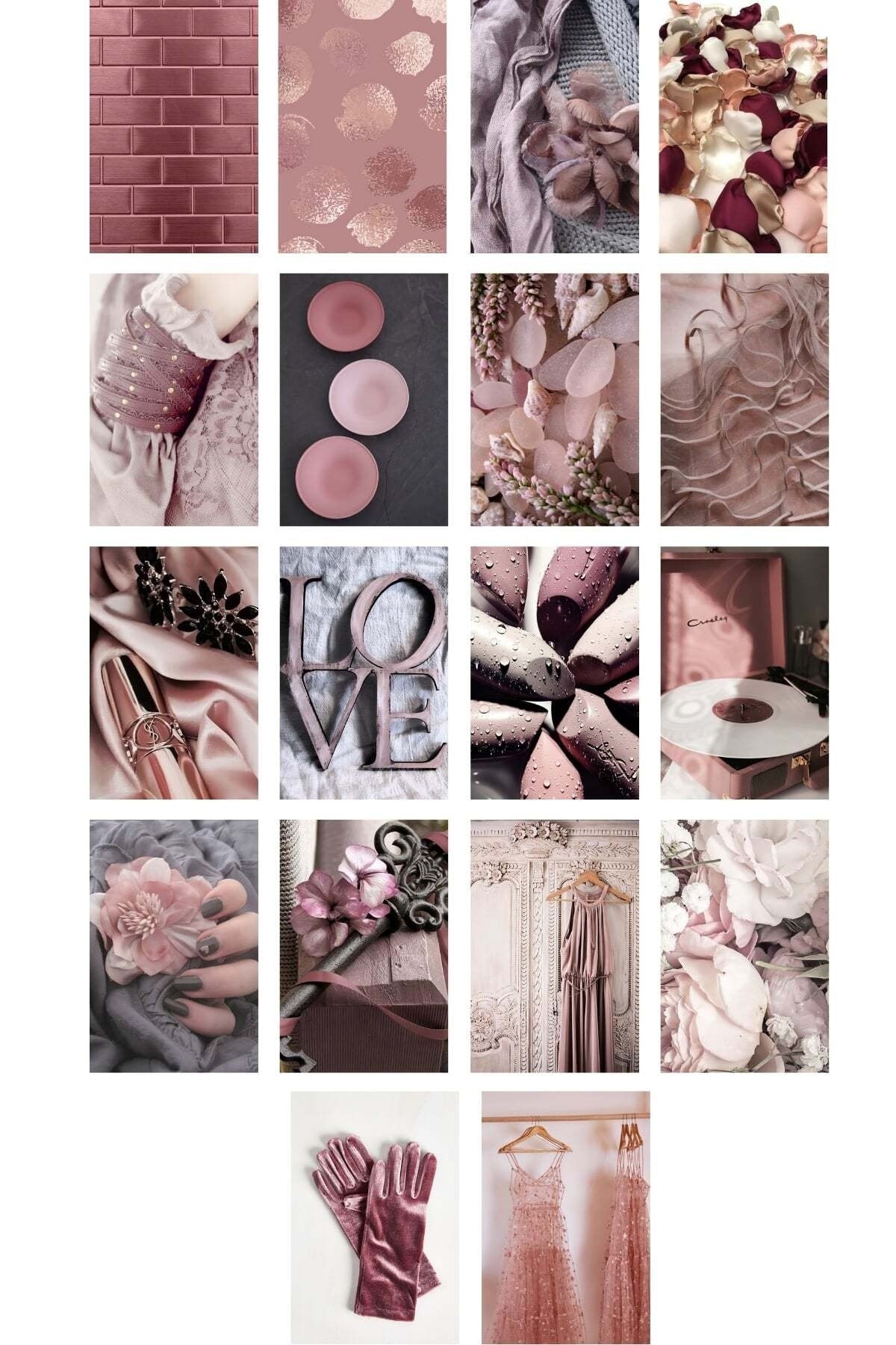 Mor Duvar Posteri Kolaj Seti - 50 Adet - Arkası Yapışkanlı Sade Renk Temalı Poster Seti - 10cm*15cm