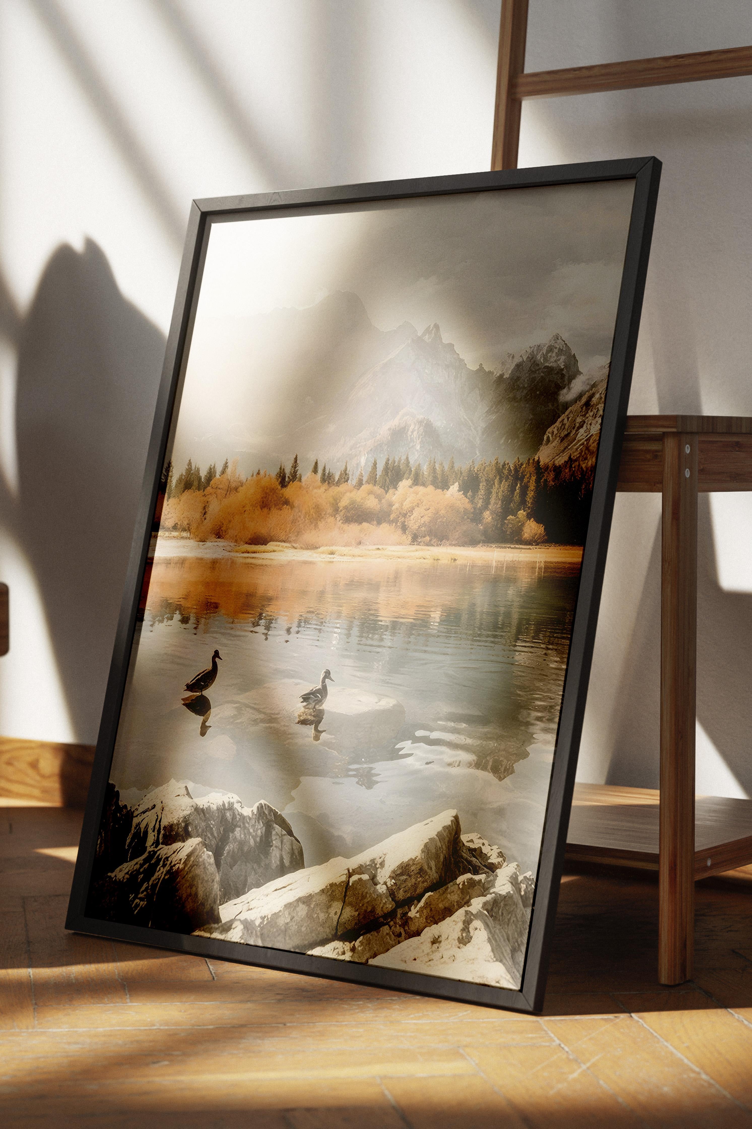 Morning Swim Çerçeveli Tablo, Siyah Çerçeve ve Poster, Dikey Duvar Tablosu Comfort Serisi NO:108503