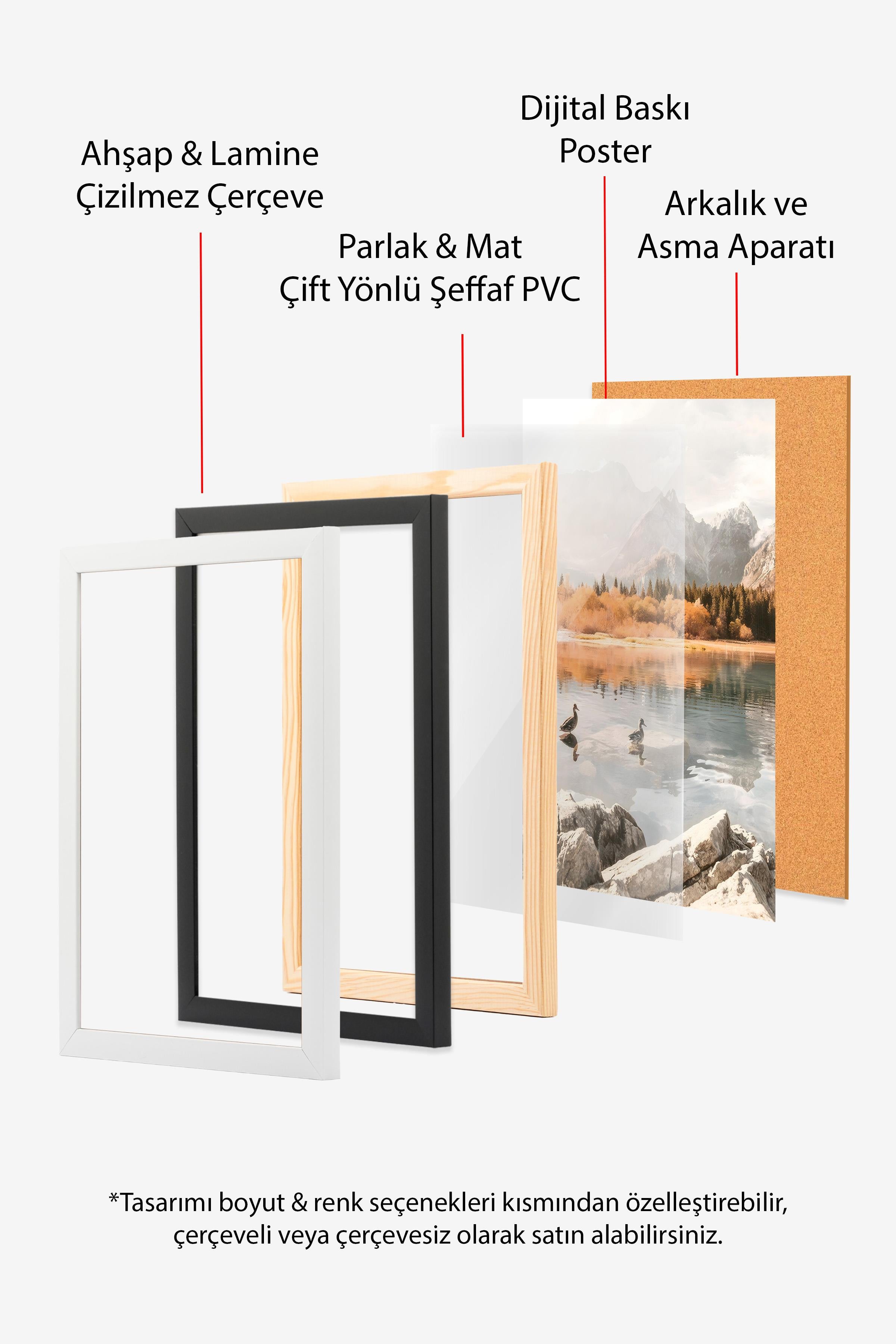 Morning Swim Çerçeveli Tablo, Siyah Çerçeve ve Poster, Dikey Duvar Tablosu Comfort Serisi NO:108503