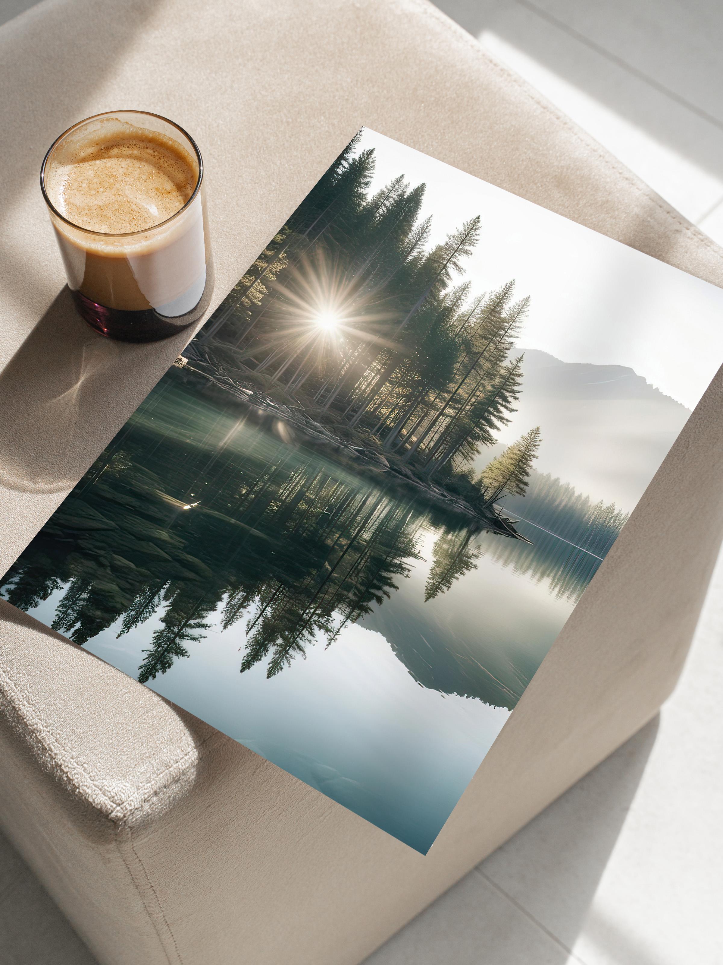 Morning View Lake Poster, Çerçevesiz Duvar Posteri, Dikey Duvar Tablosu Comfort Serisi NO:108299