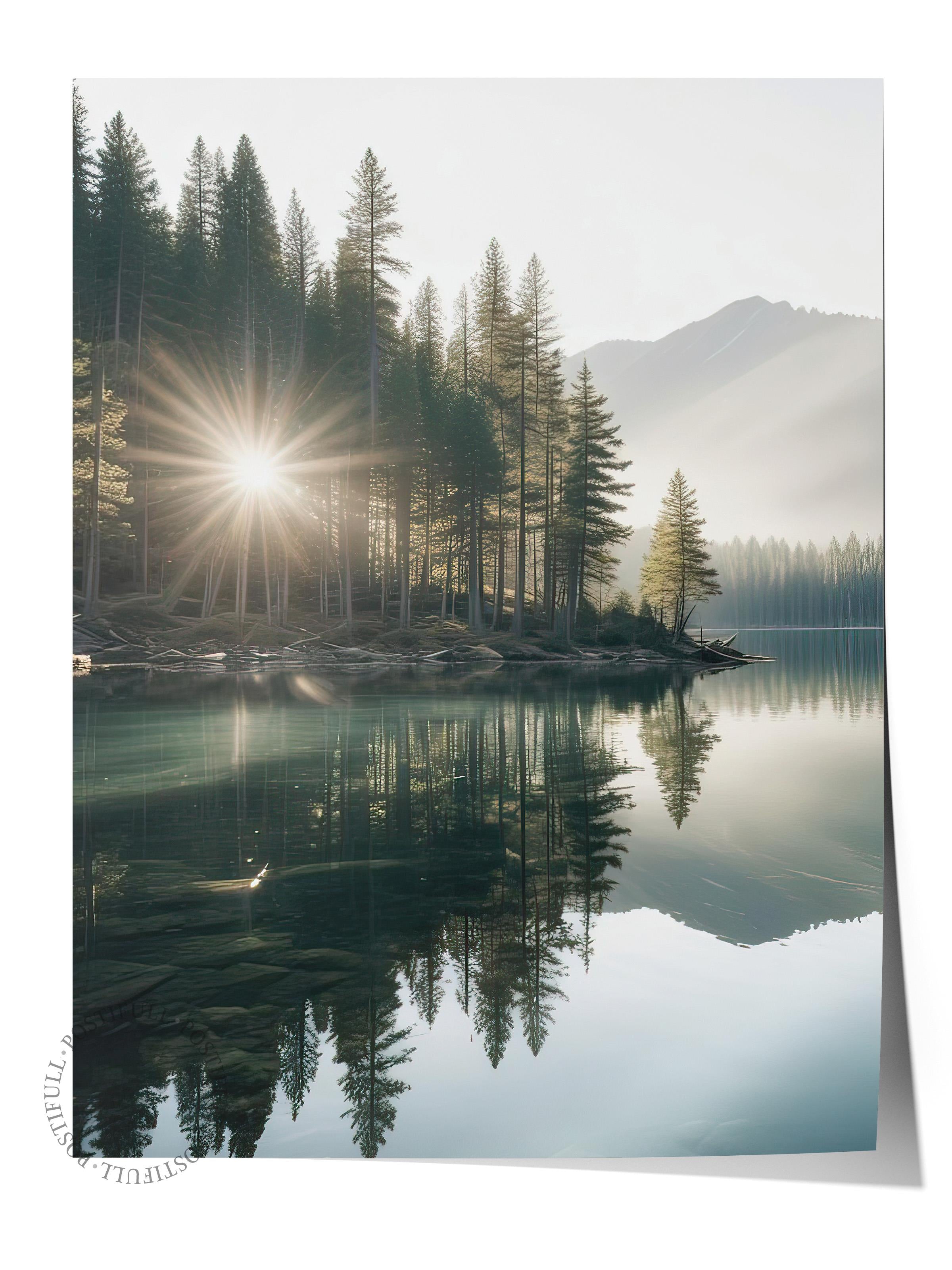 Morning View Lake Poster, Çerçevesiz Duvar Posteri, Dikey Duvar Tablosu Comfort Serisi NO:108299