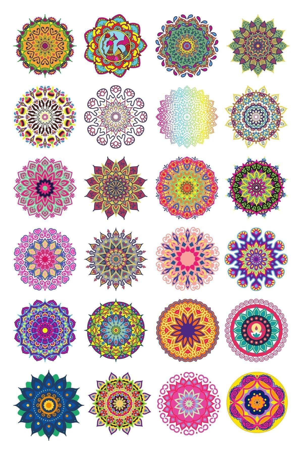 Motifler Temalı Sticker Seti - 24 Adet Etiket Seti- Telefon, Tablet, Defter Laptop Uyumlu Etiket