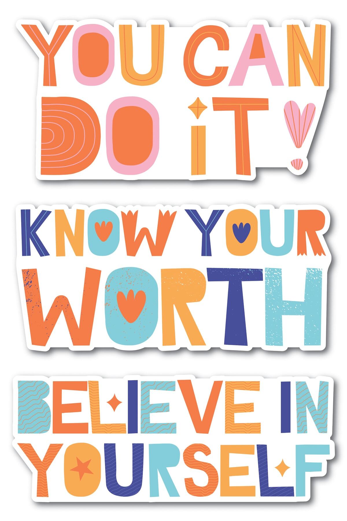 Motivasyon Temalı Sticker Seti - 3 Adet Etiket Seti- Telefon, Tablet, Defter Laptop Uyumlu Etiket