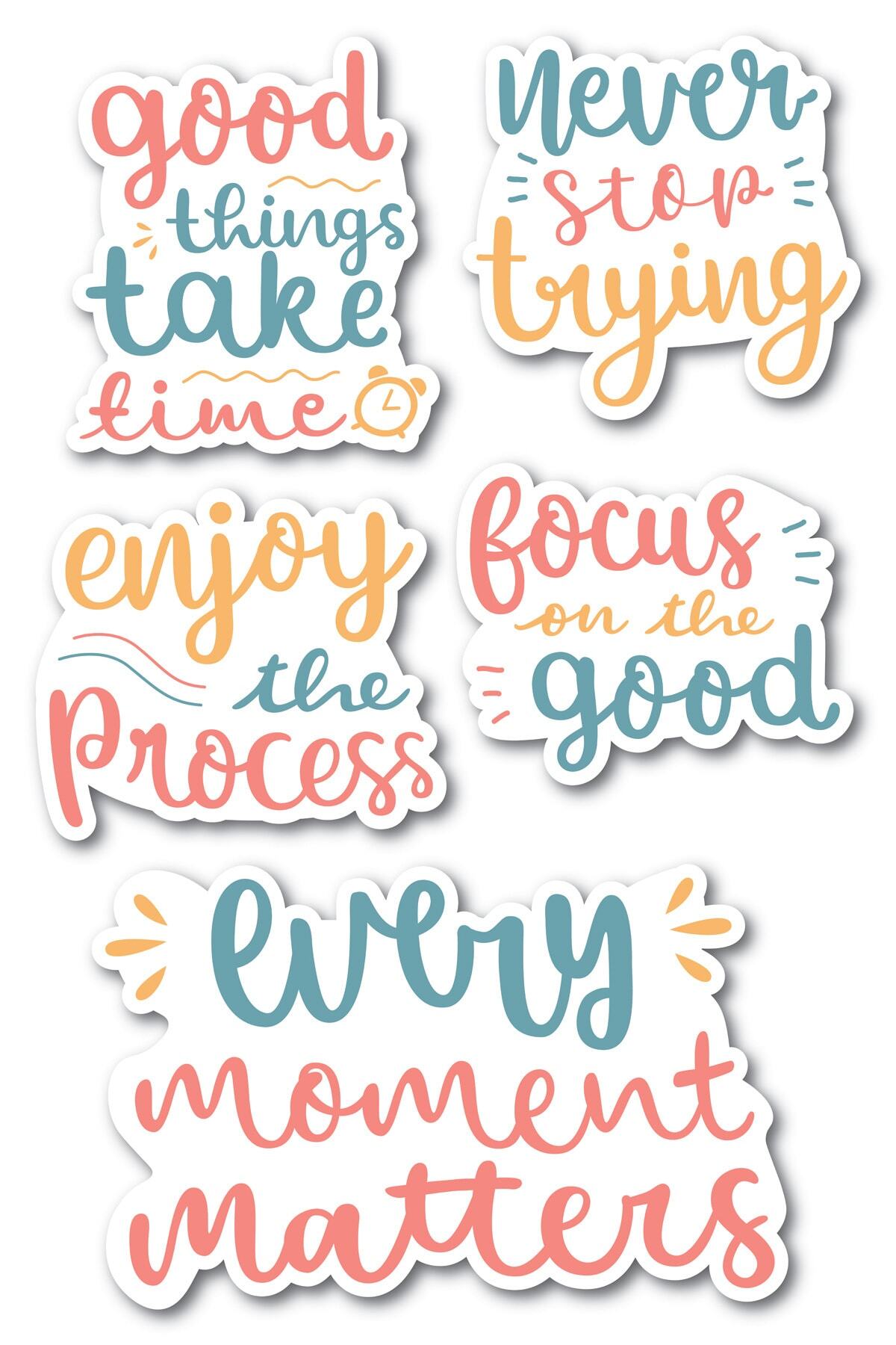 Motivasyon Temalı Sticker Seti - 5 Adet Etiket Seti- Telefon, Tablet, Defter Laptop Uyumlu Etiket