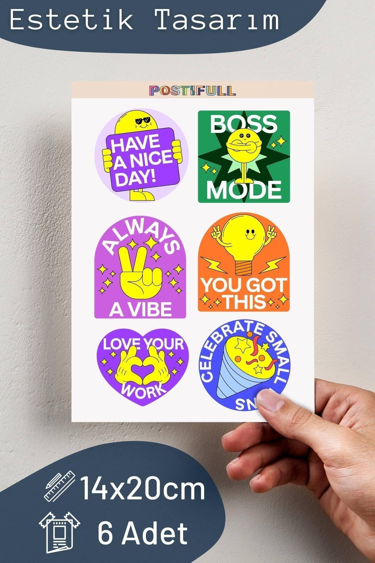 Motivasyon Temalı Sticker Seti - 6 Adet Etiket Seti- Telefon, Tablet, Defter Laptop Uyumlu Etiket